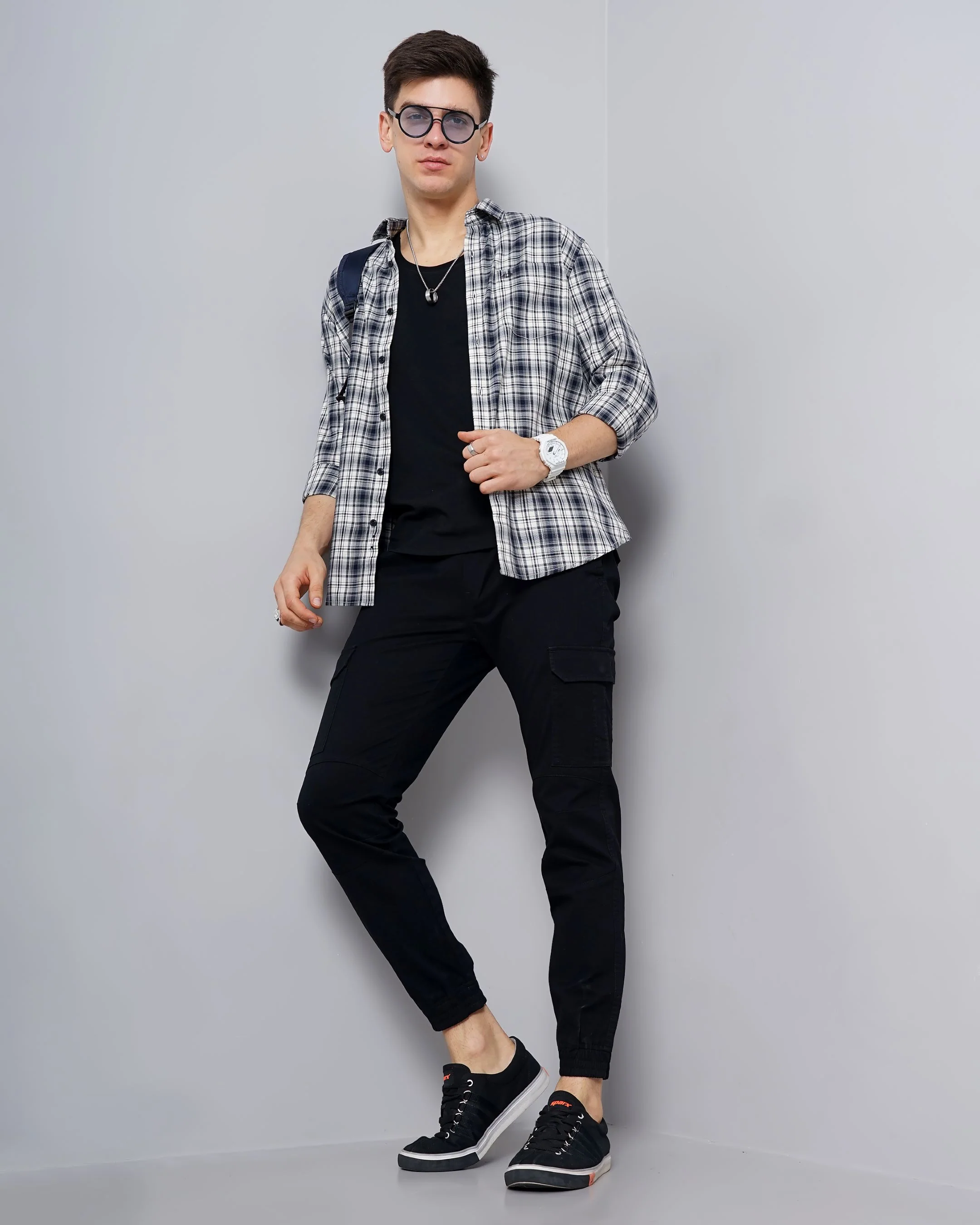 Men Grey Cotton Slim Shirt - Image 6