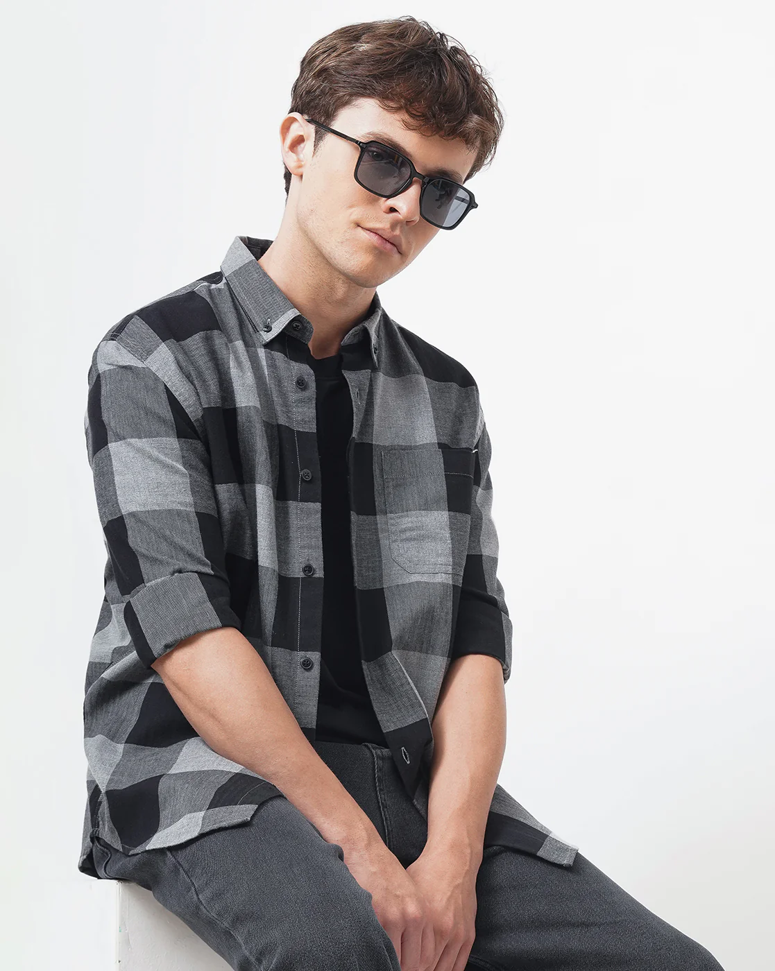 Men Grey Cotton Slim Shirt - Image 2