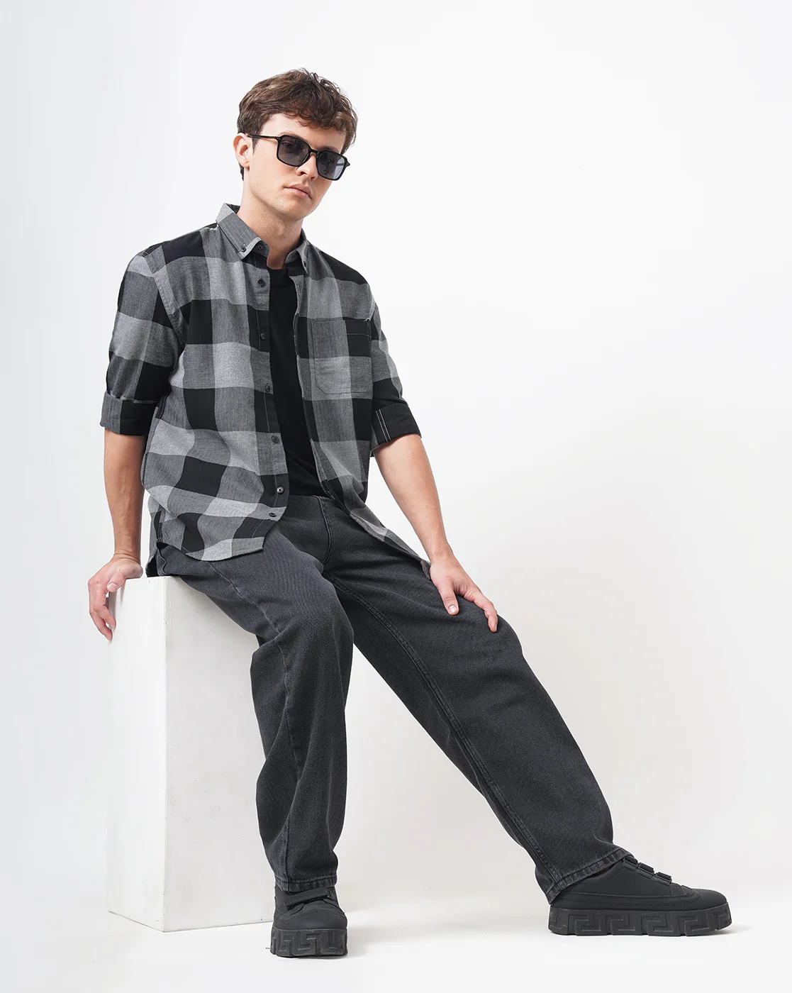 Men Grey Cotton Slim Shirt - Image 3