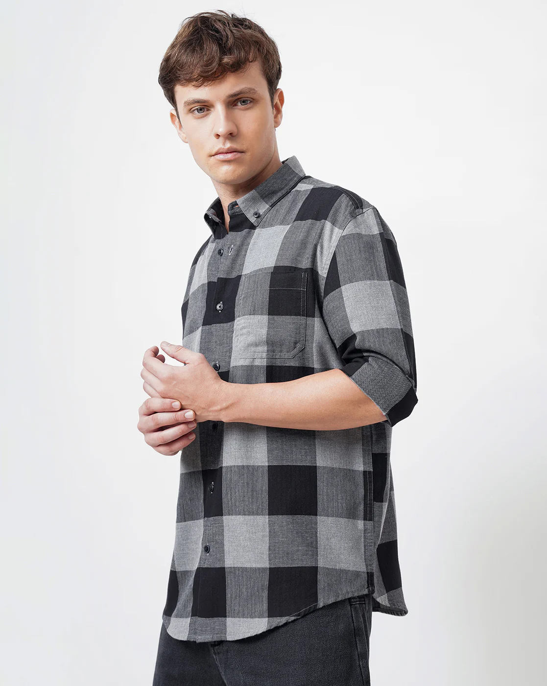 Men Grey Cotton Slim Shirt - Image 5