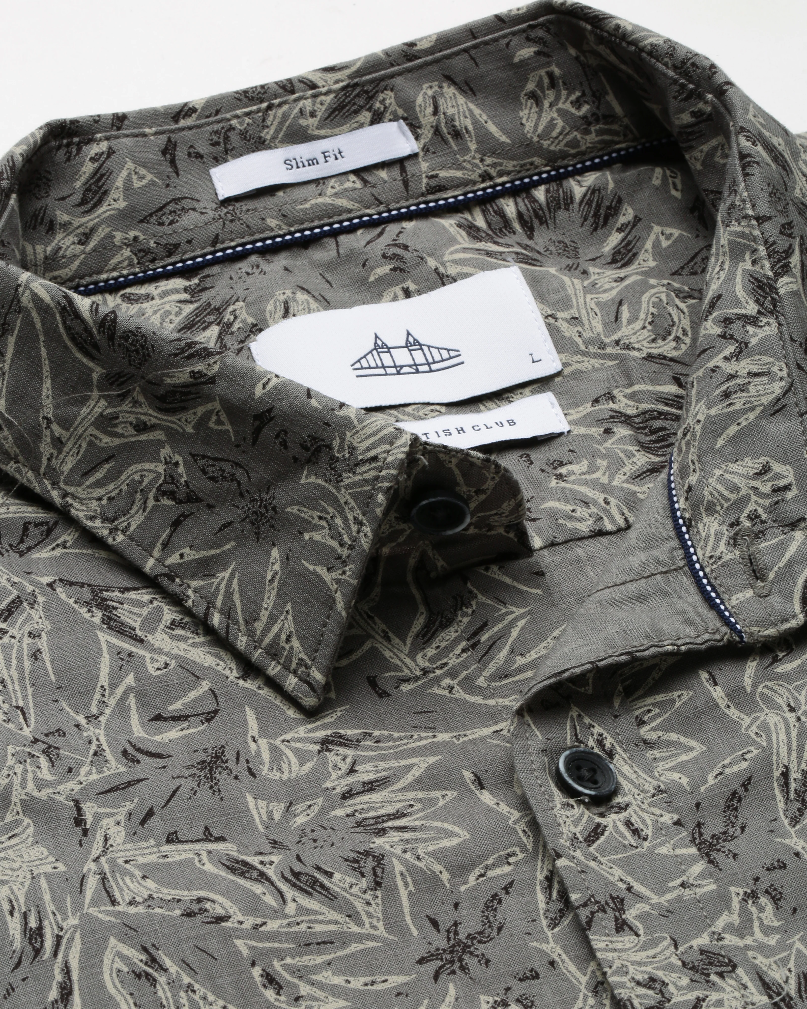 Men Grey Cotton Slim Shirt - Image 2