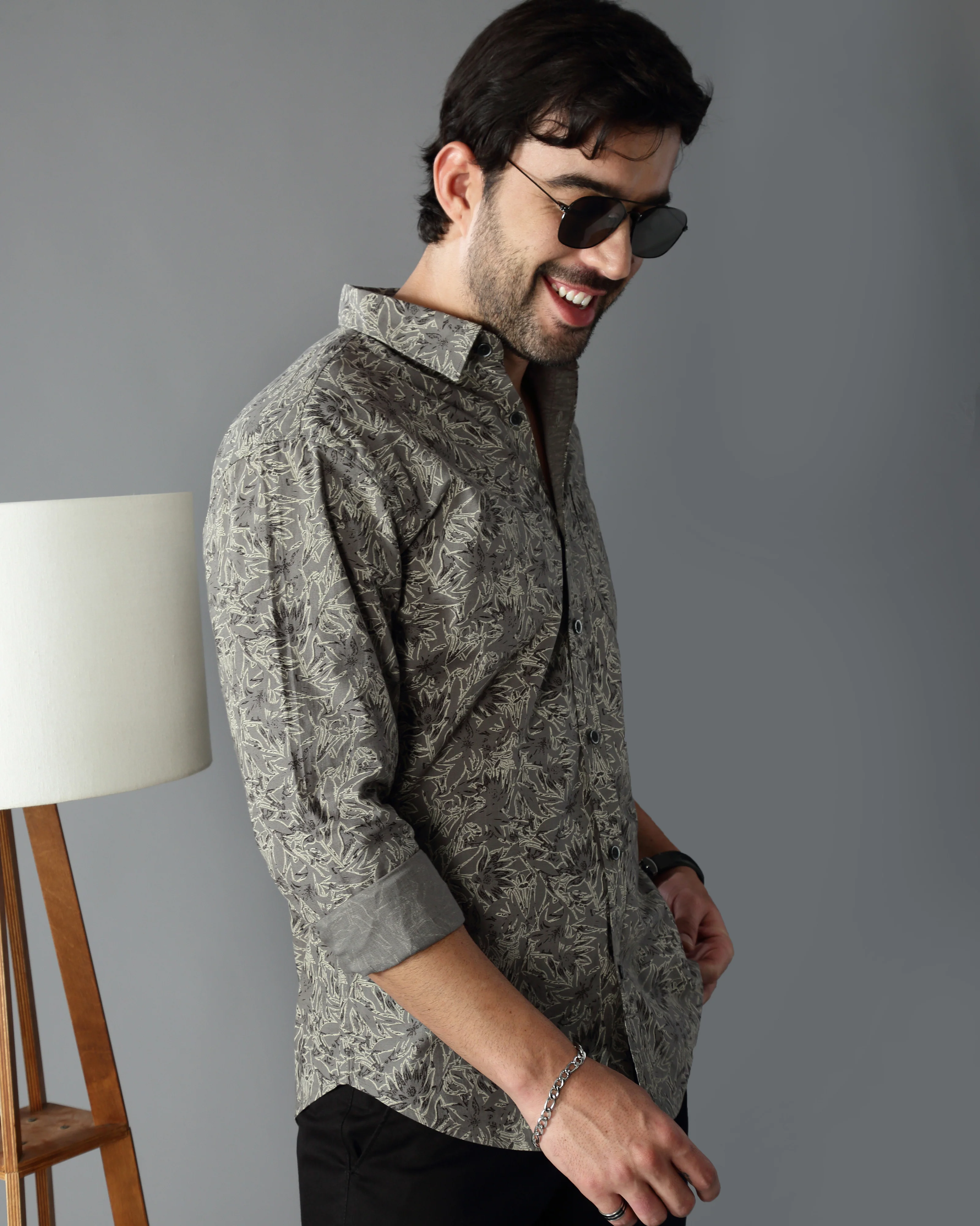 Men Grey Cotton Slim Shirt - Image 4