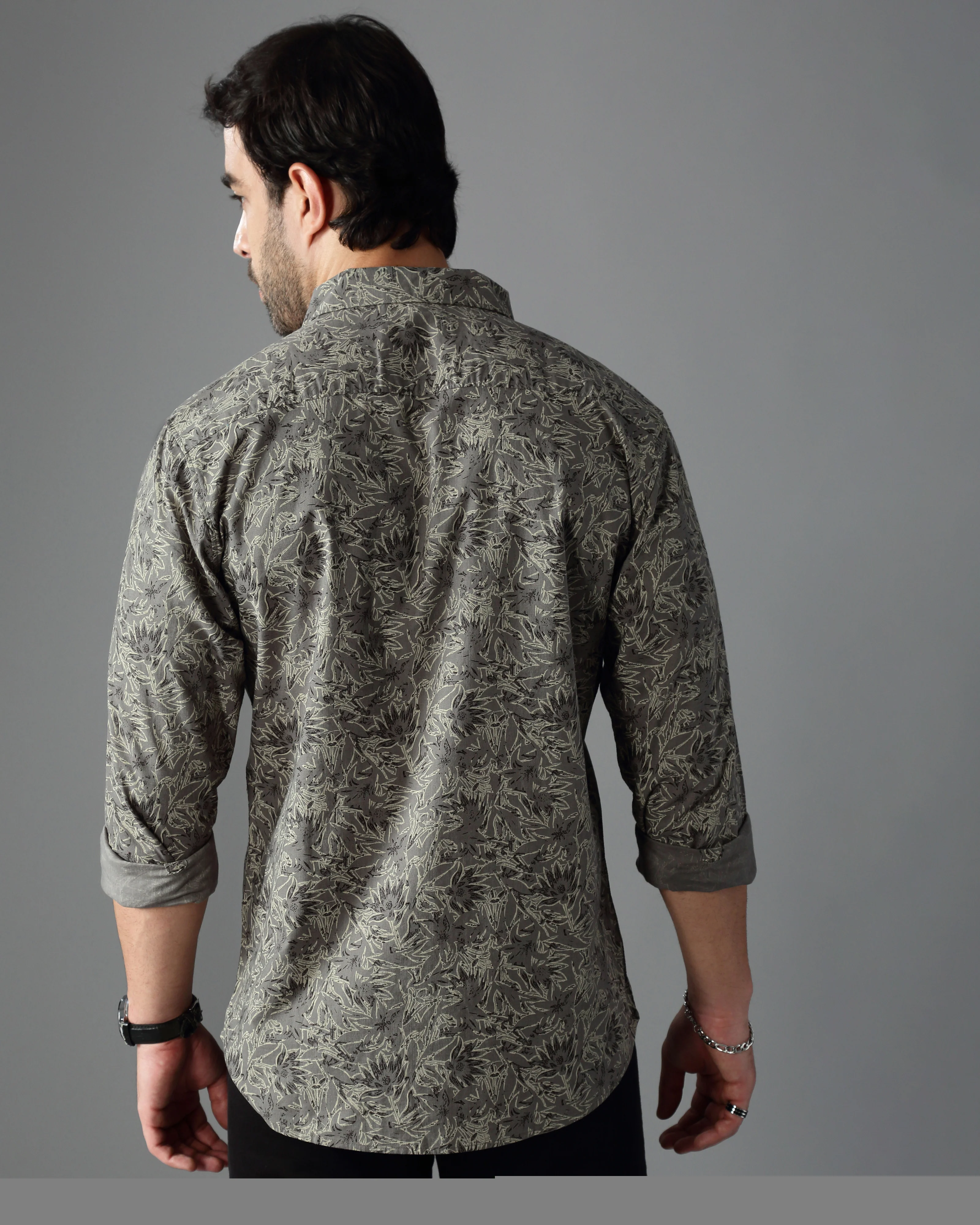 Men Grey Cotton Slim Shirt - Image 5