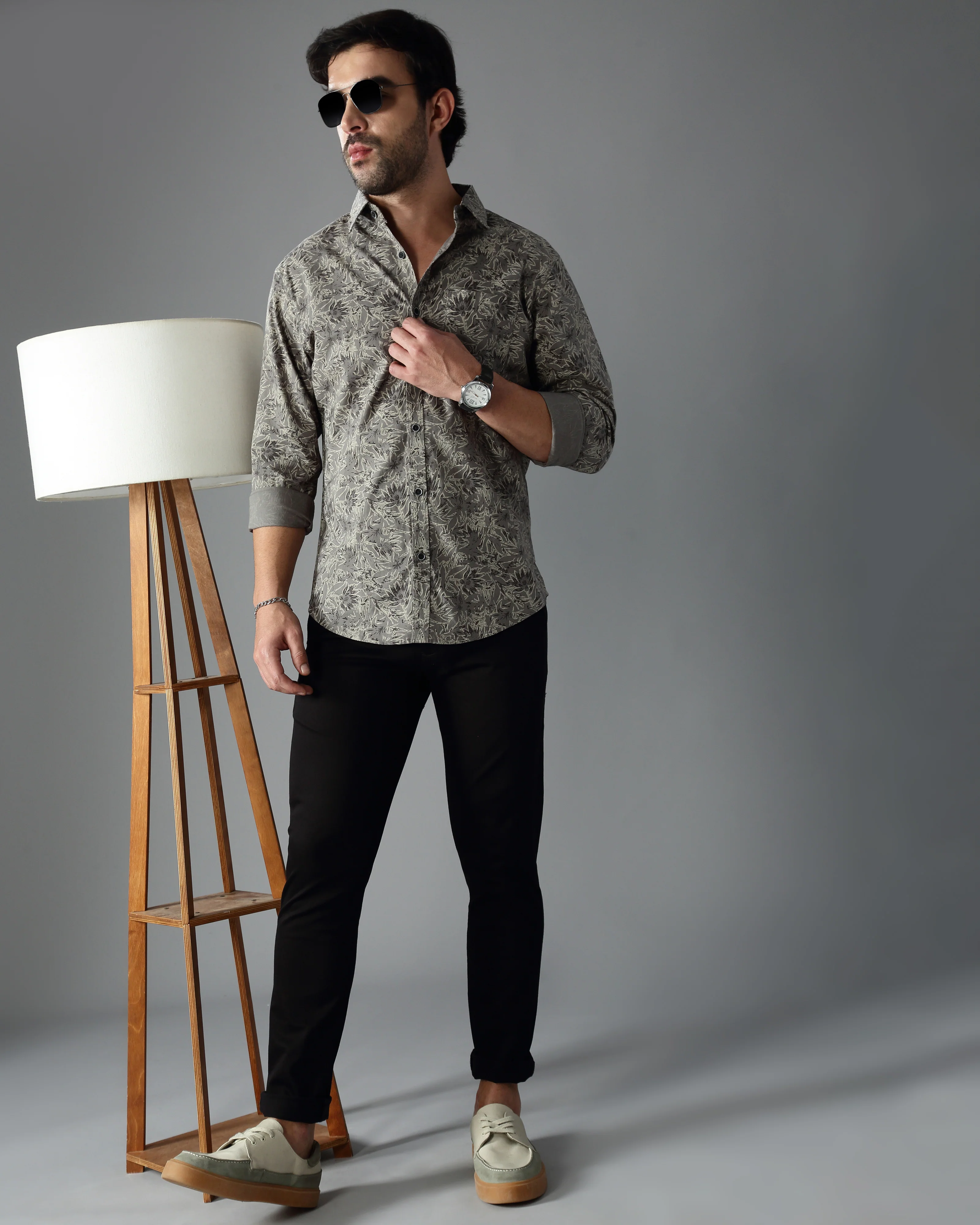 Men Grey Cotton Slim Shirt - Image 6