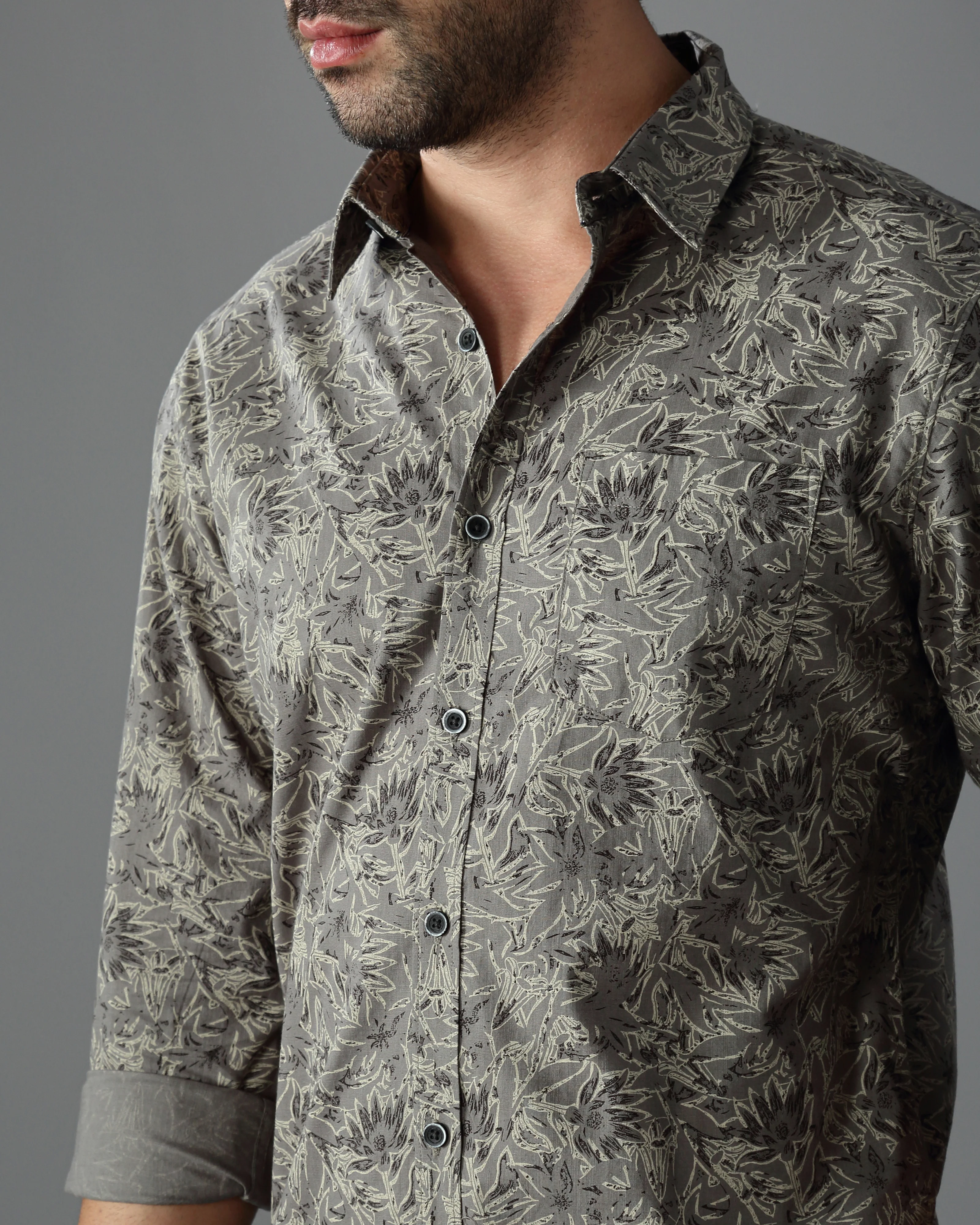 Men Grey Cotton Slim Shirt - Image 7