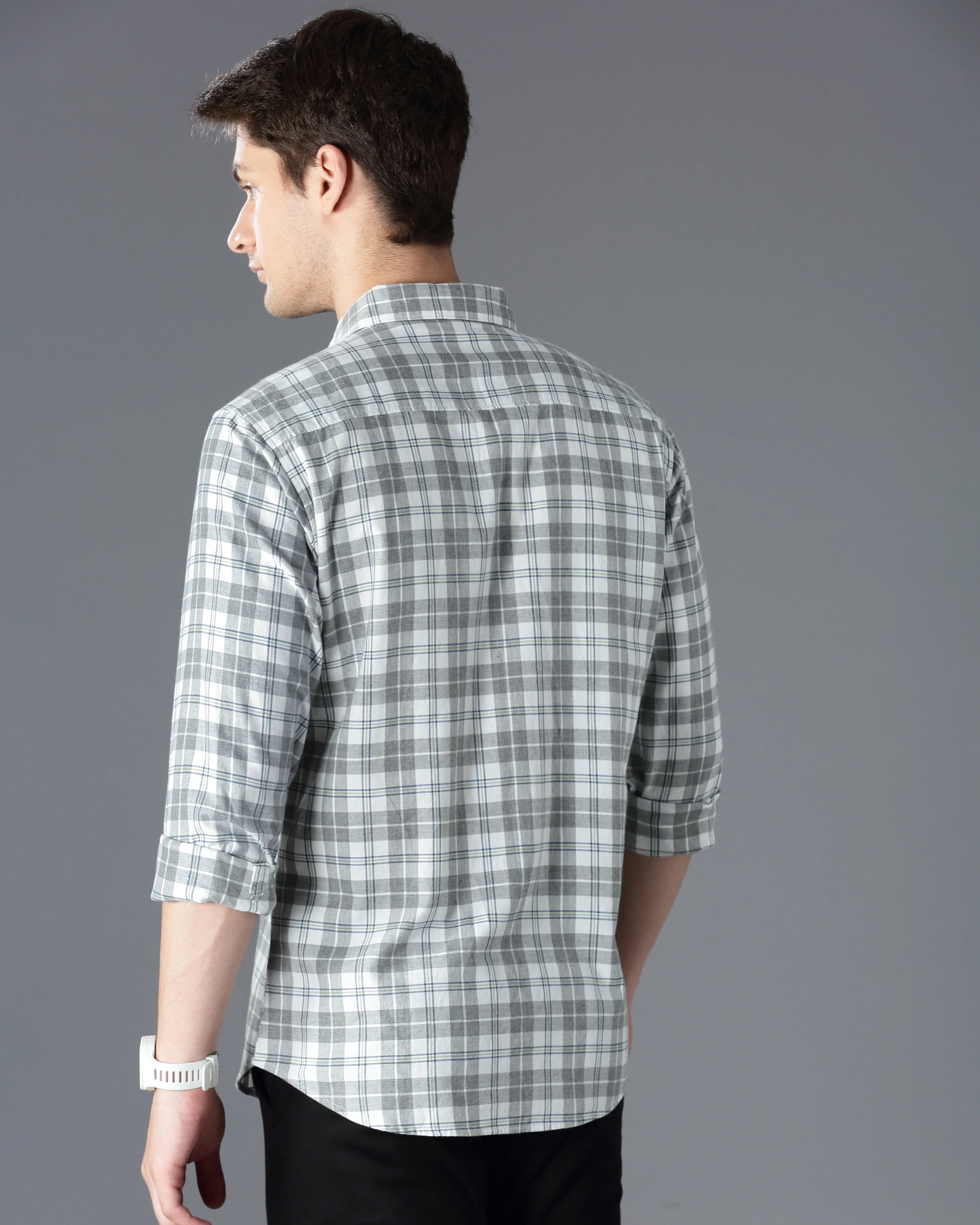 Men Grey Cotton Slim Shirt - Image 2