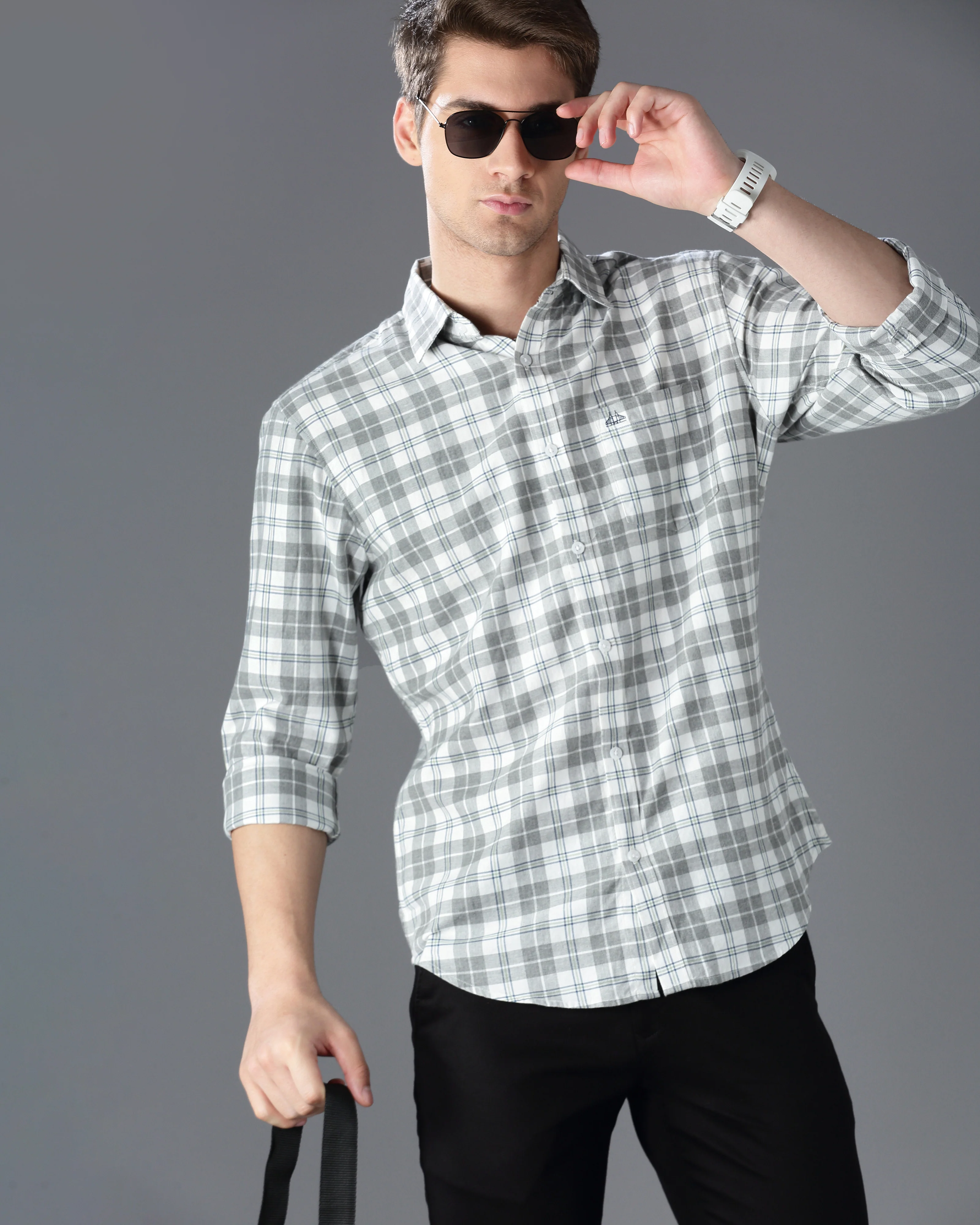 Men Grey Cotton Slim Shirt - Image 6