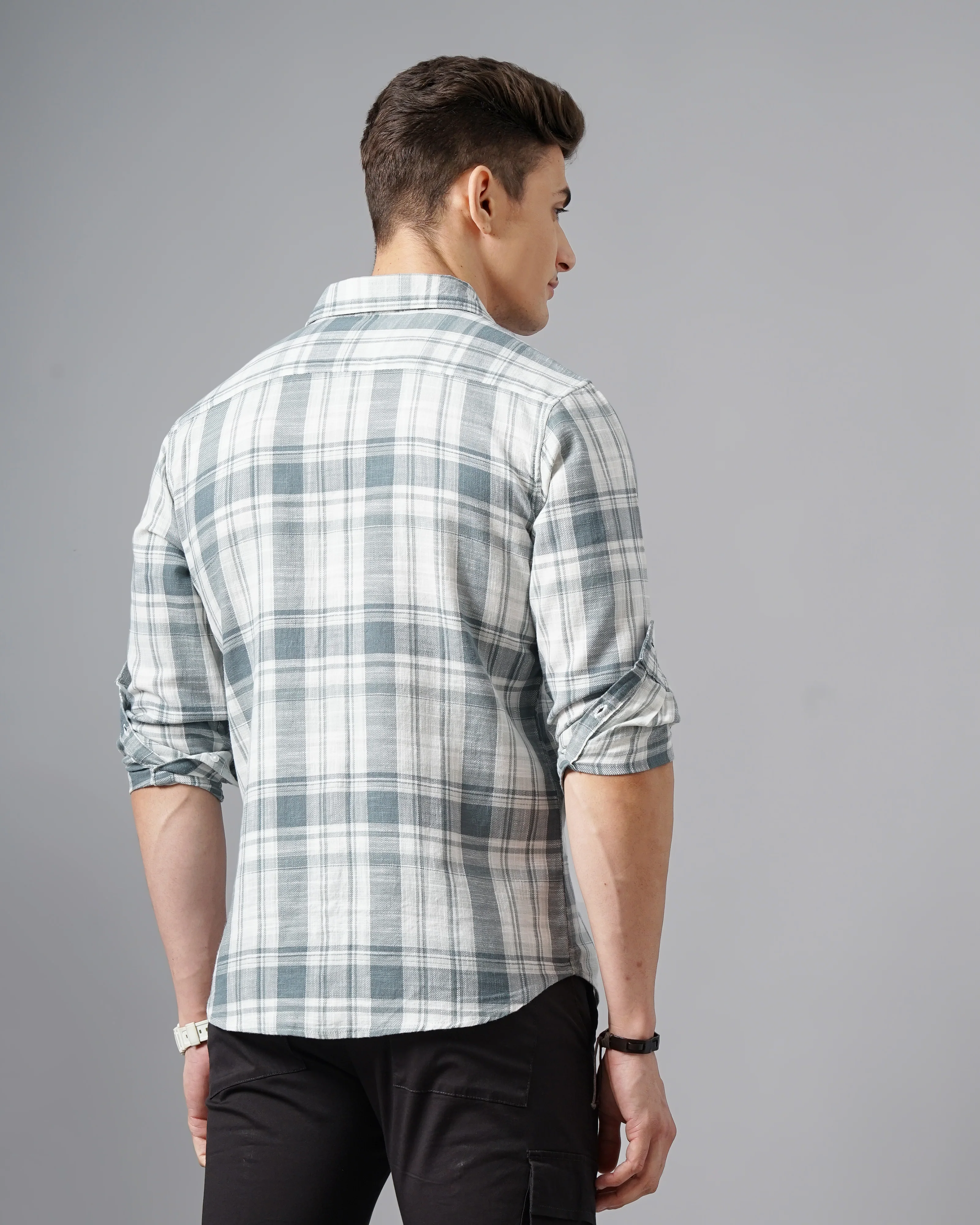 Men Grey Cotton Slim Shirt - Image 3