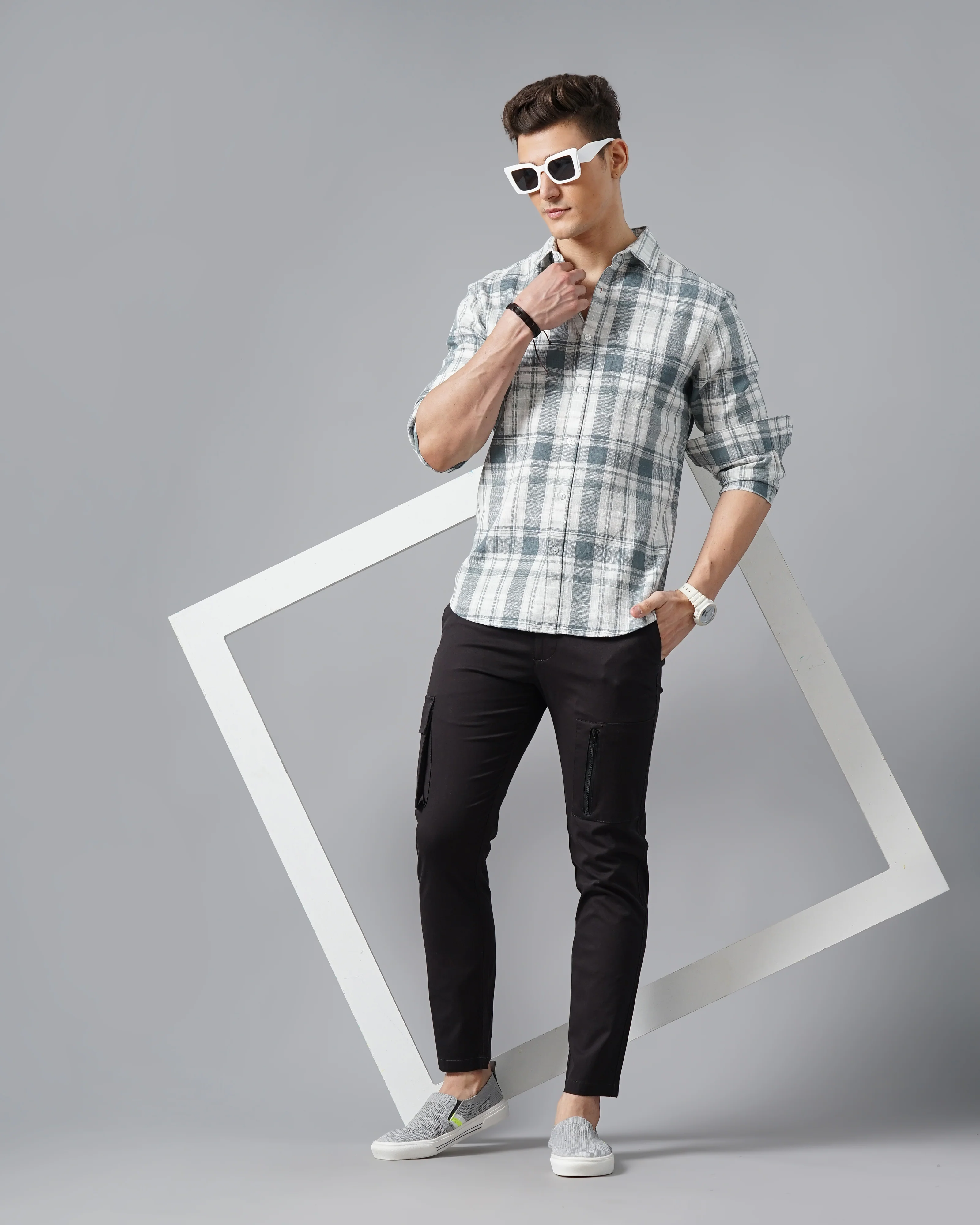 Men Grey Cotton Slim Shirt - Image 6