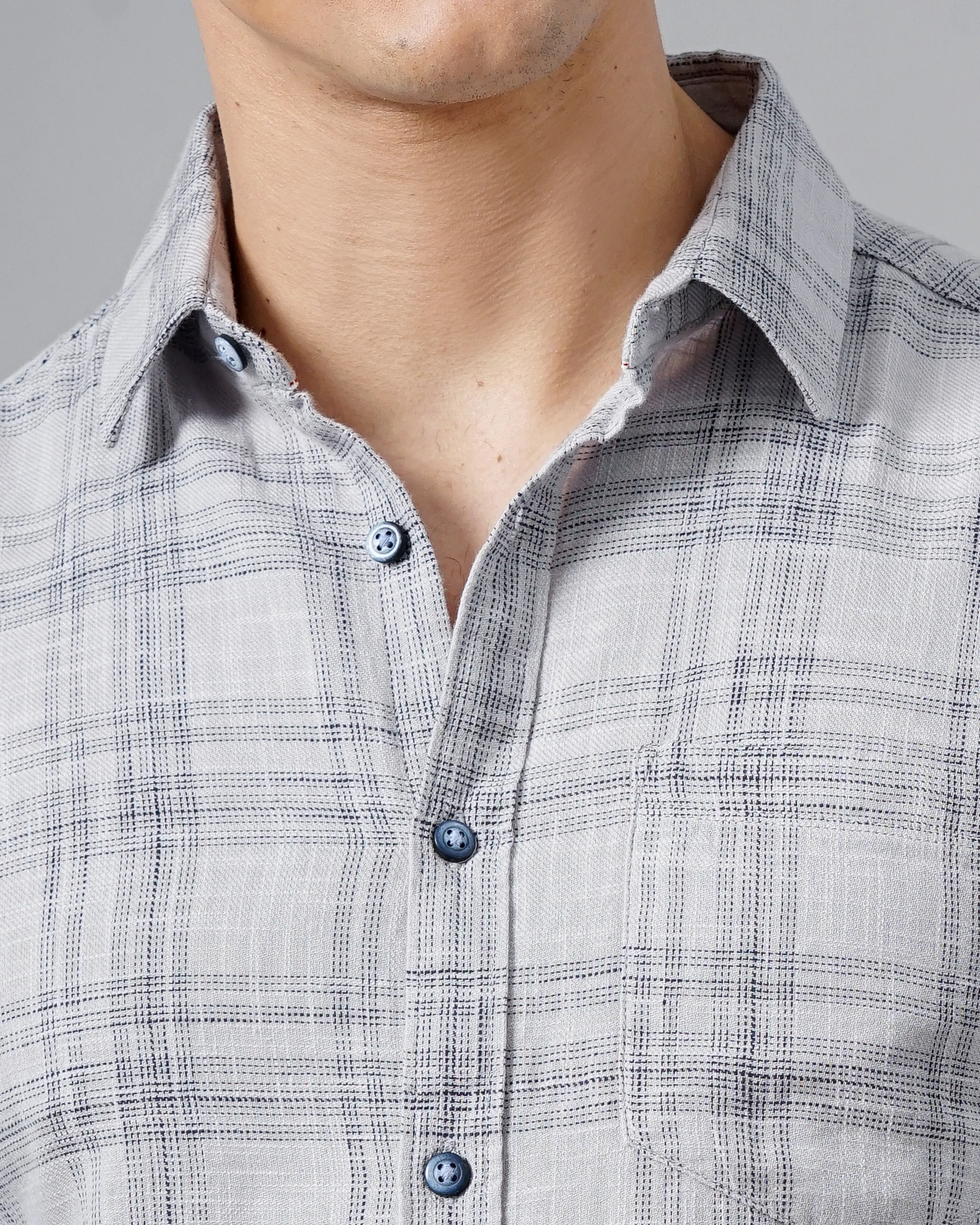 Men Grey Cotton Slim Shirt - Image 2