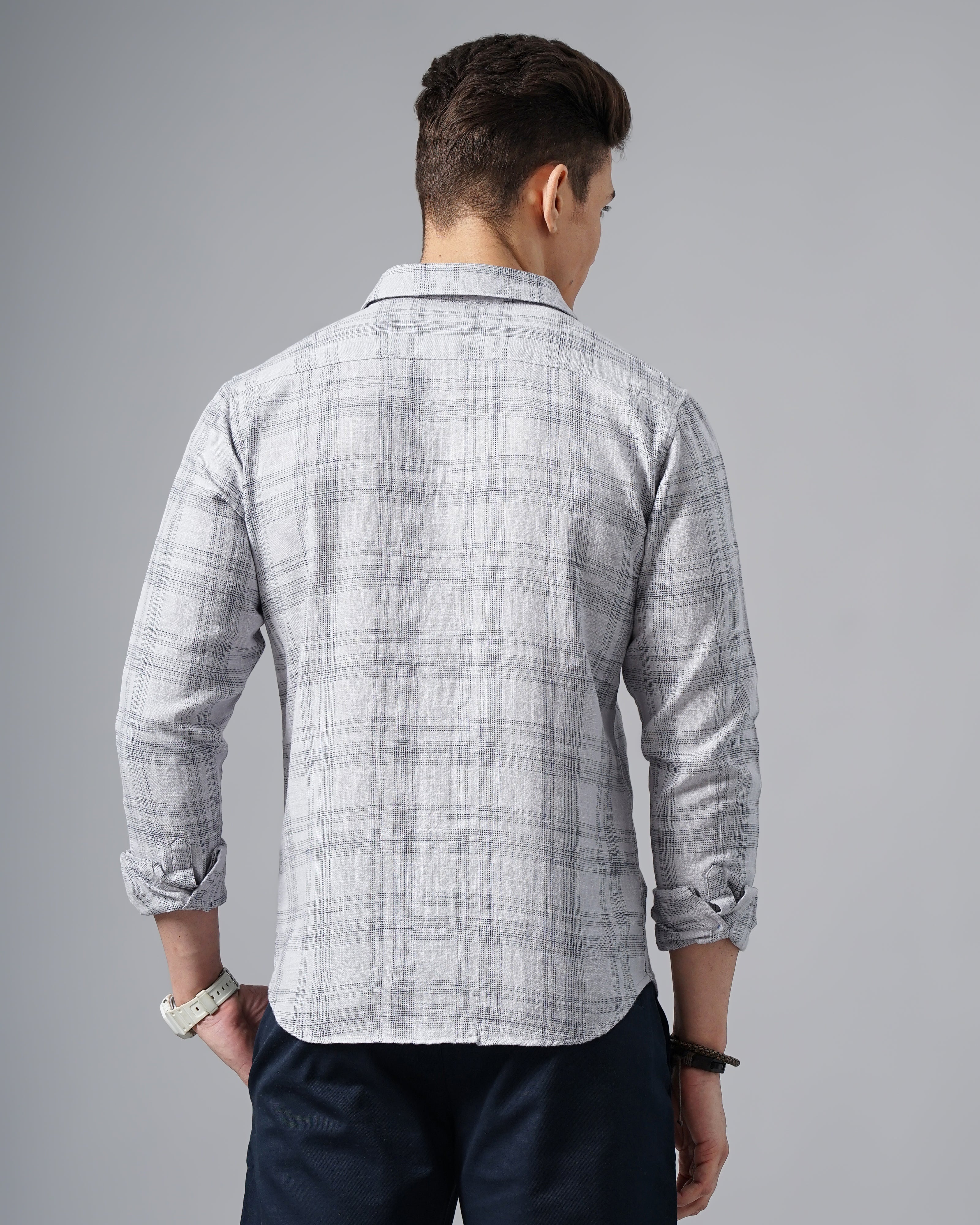 Men Grey Cotton Slim Shirt - Image 3