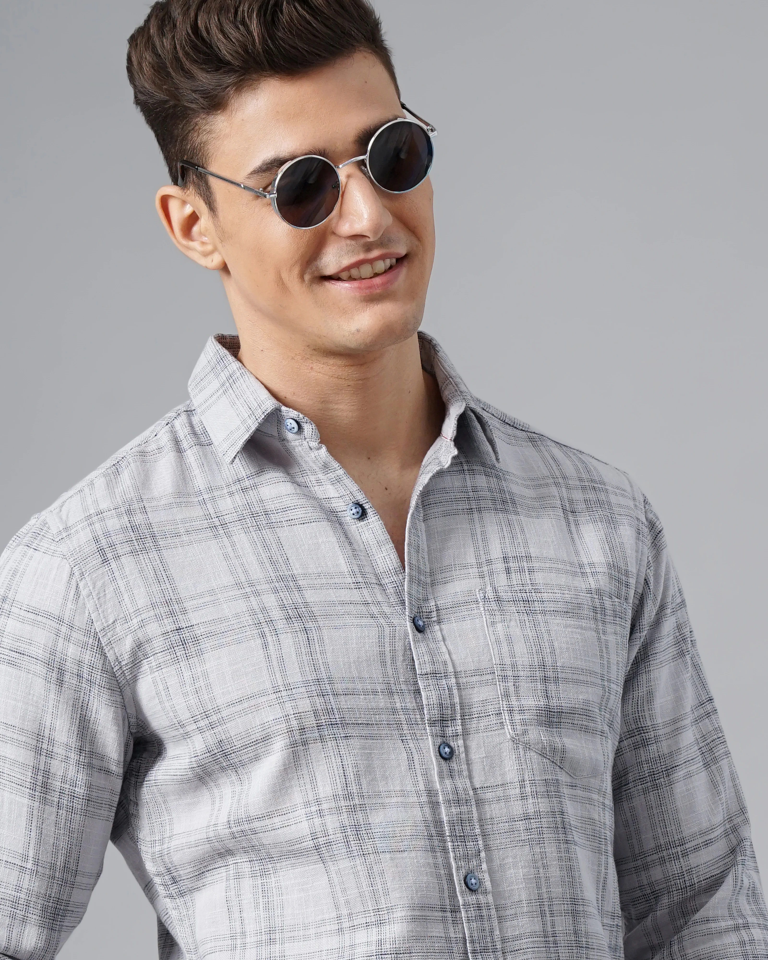 Men Grey Cotton Slim Shirt - Image 4