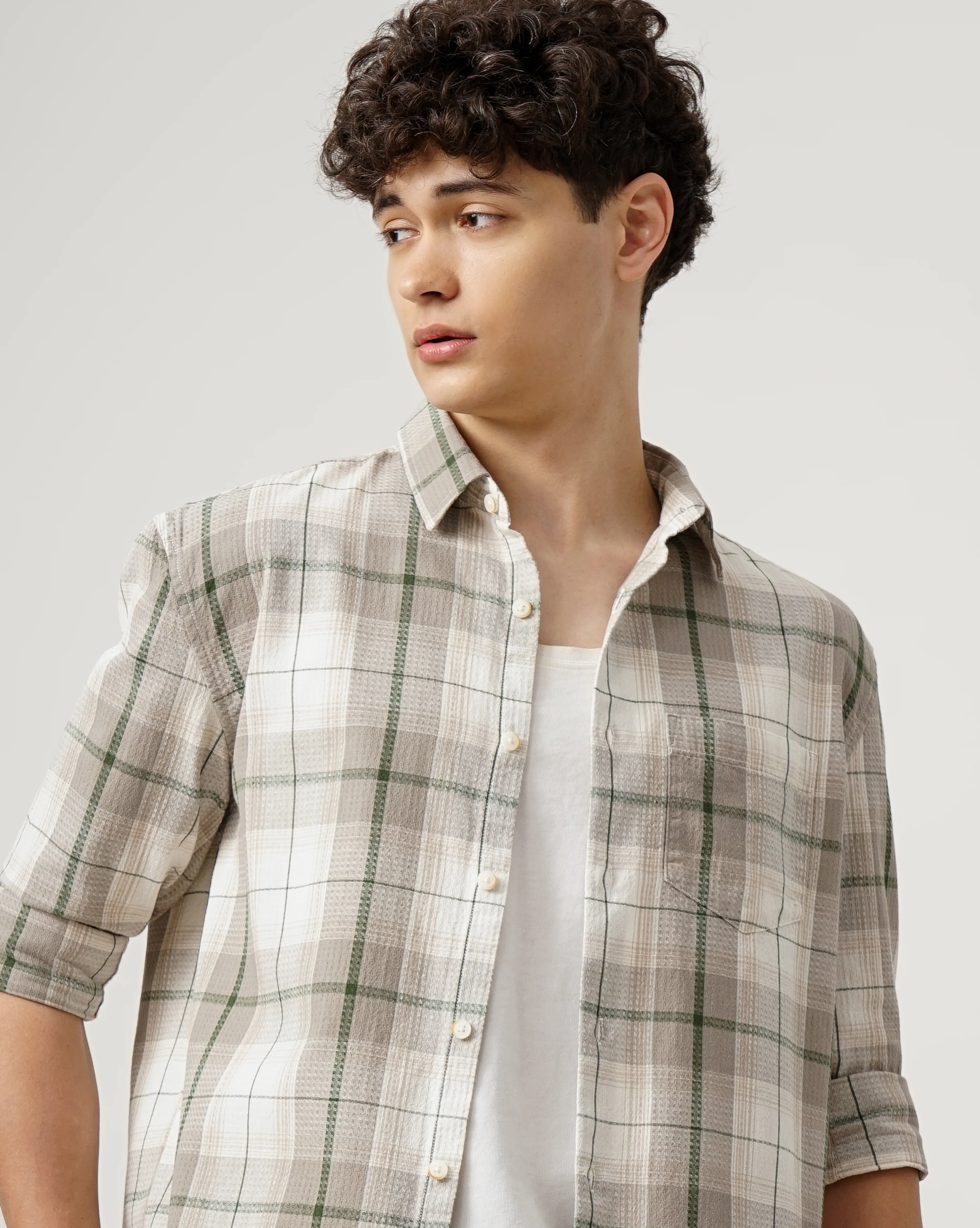 Men Grey Cotton Slim Shirt - Image 3