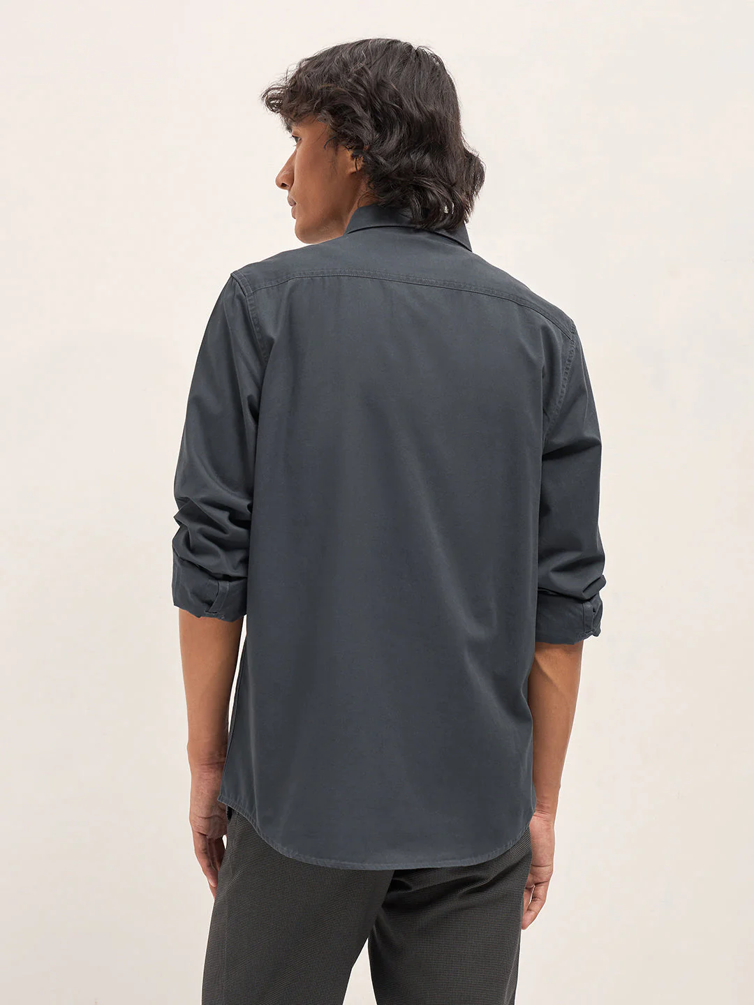 Men Grey Cotton Solid Slim Fit Casual Shirt - Image 2
