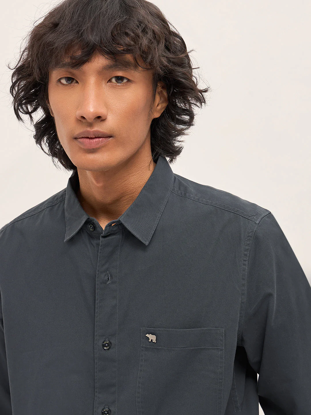 Men Grey Cotton Solid Slim Fit Casual Shirt - Image 5