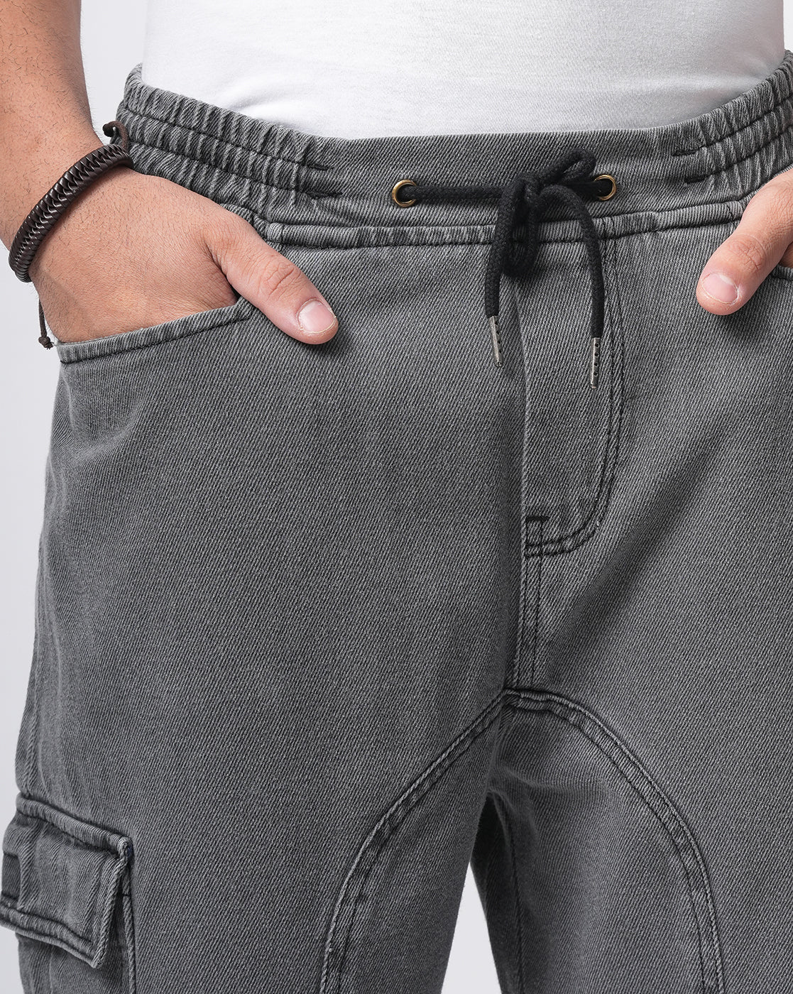 Men Grey Denim Cargo Pants - Image 7