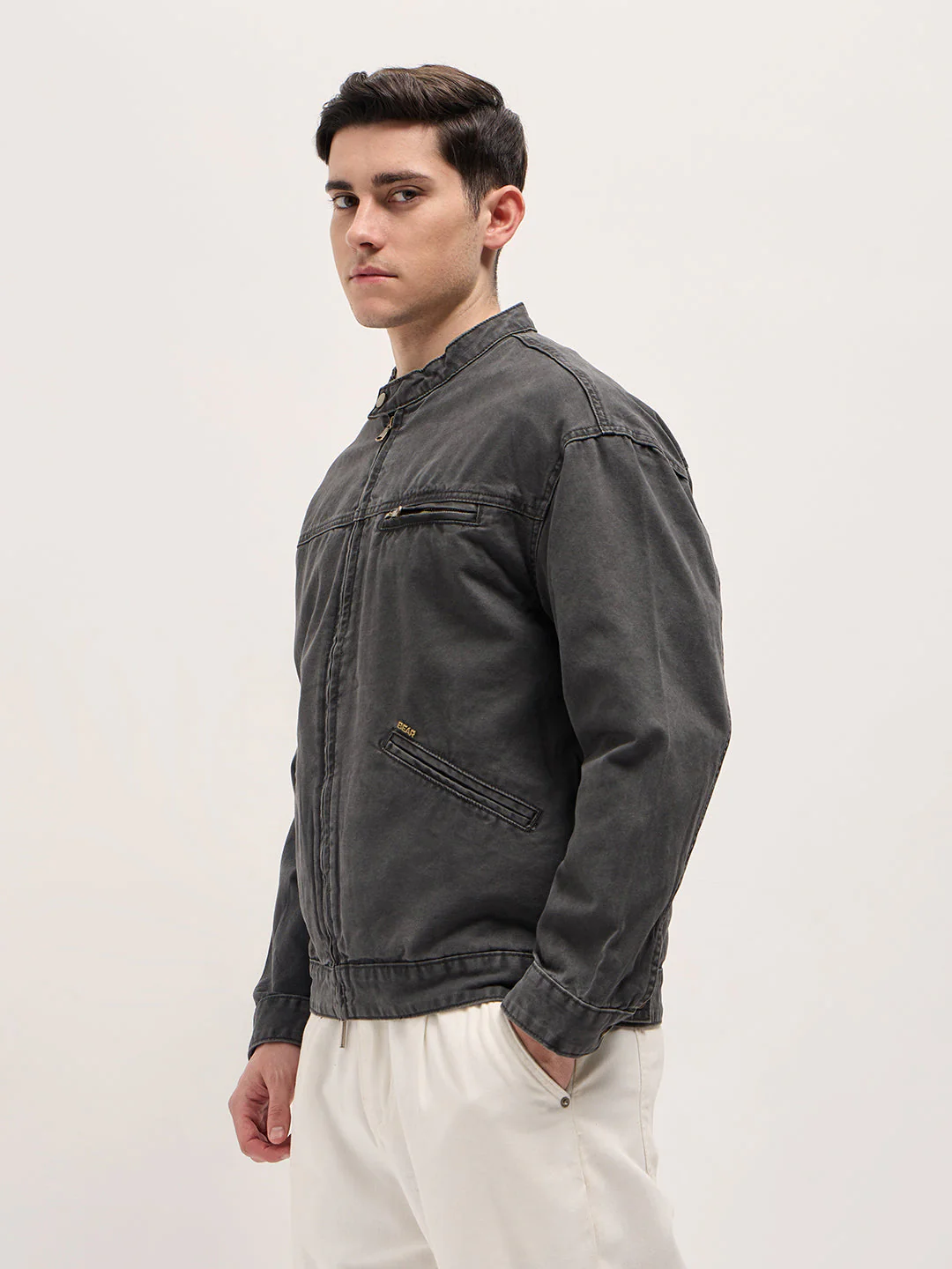 Men Grey Denim Jacket - Image 3