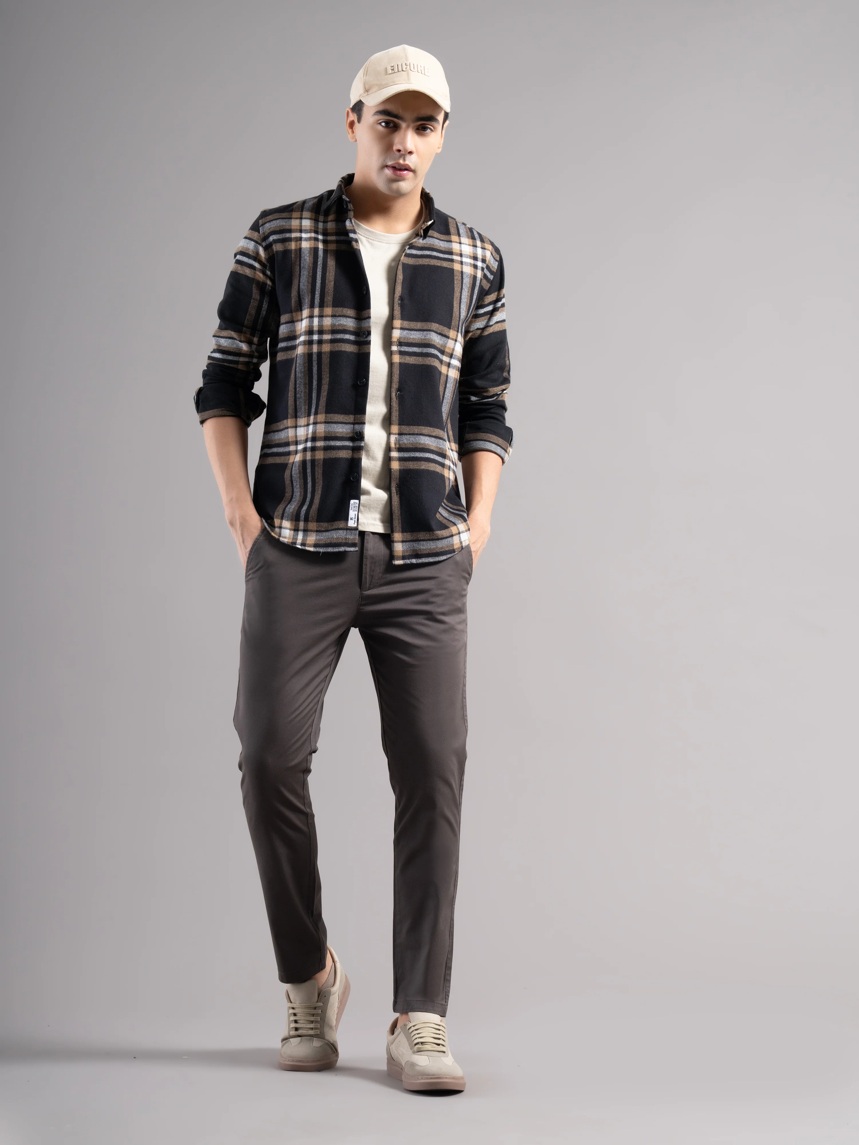 Men Grey Elastic Drawstring Trousers - Image 6