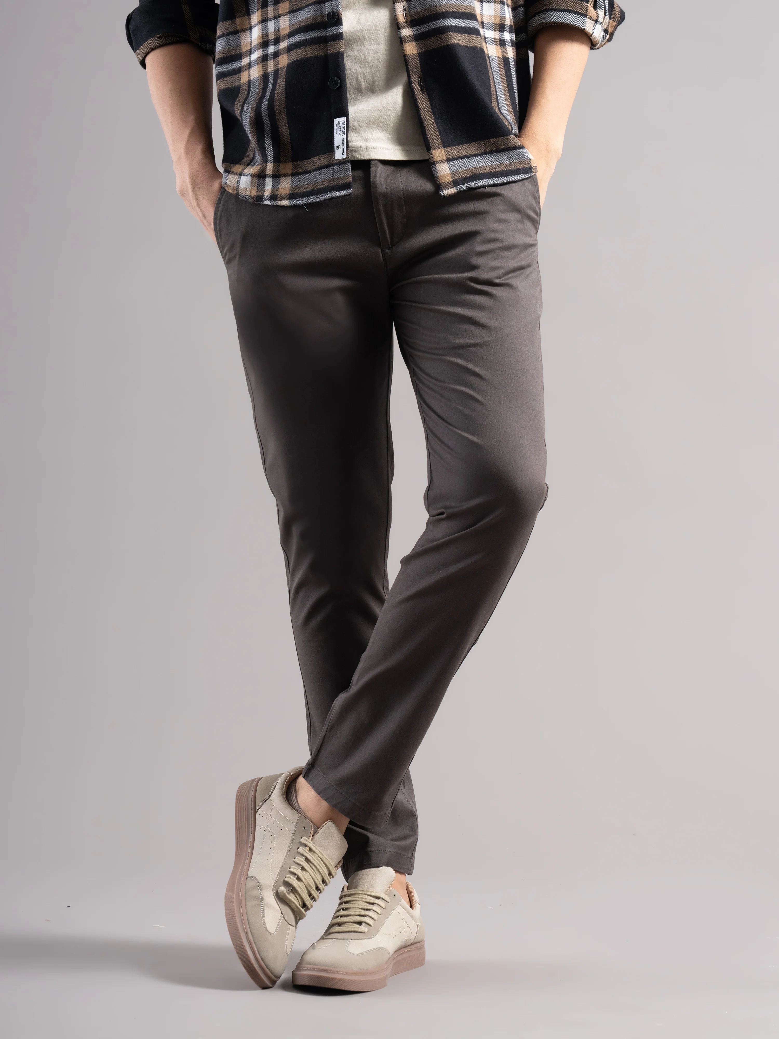 Men Grey Elastic Drawstring Trousers - Image 7