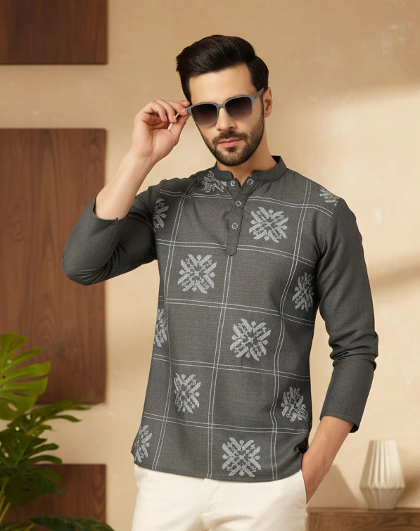 Men Grey Embroidered Kurta - Image 2