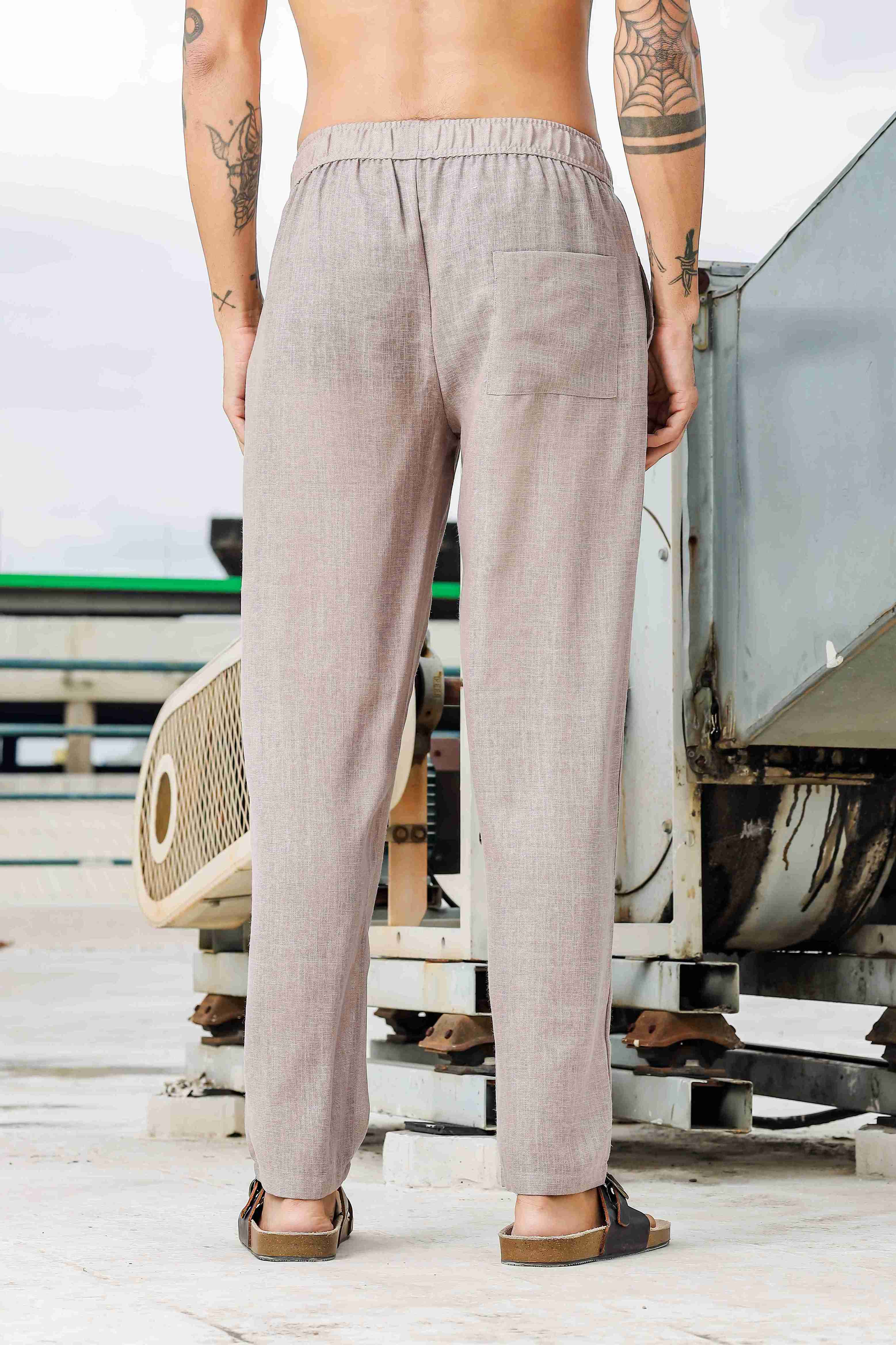 Men Grey Embroidered Pants - Image 3
