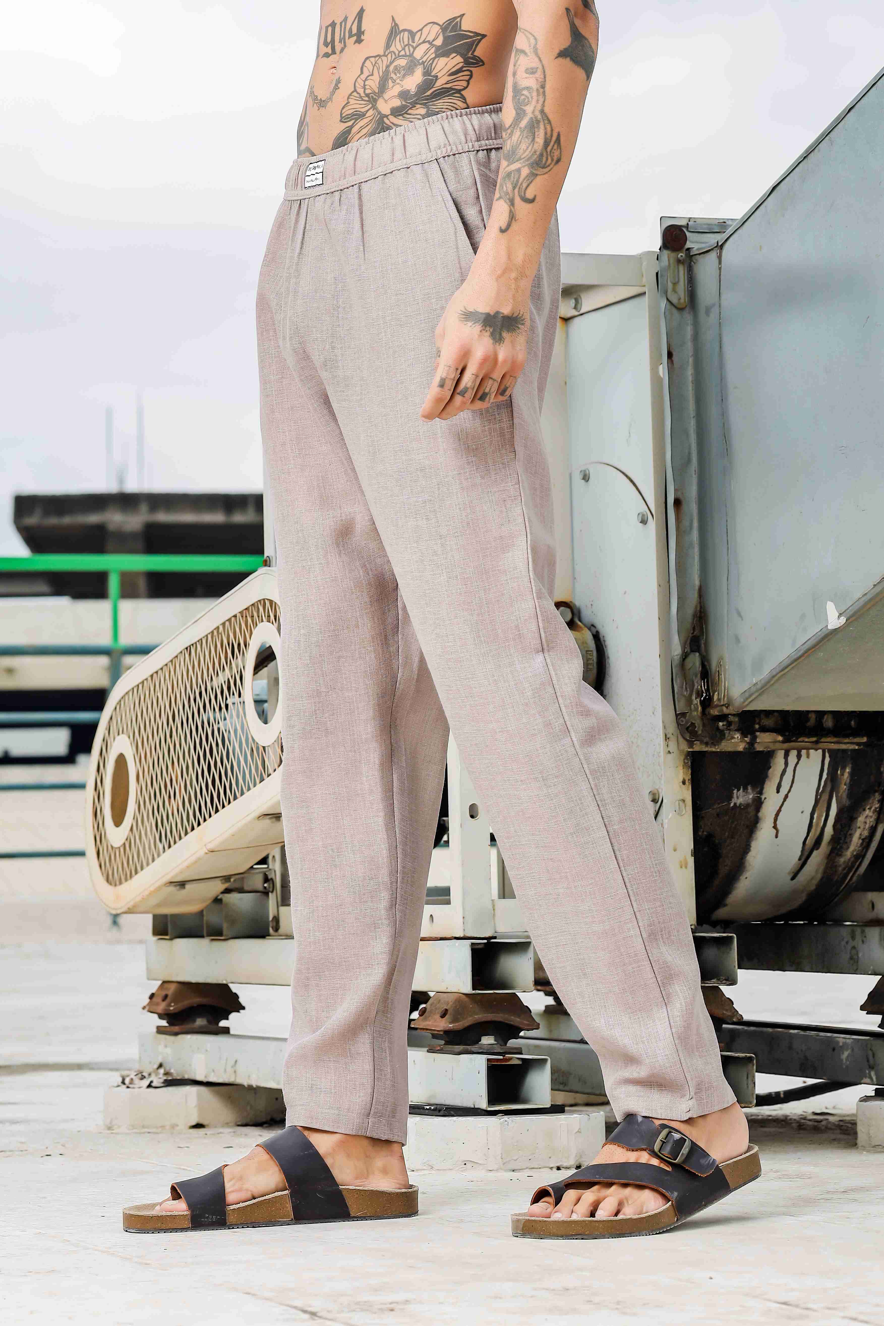 Men Grey Embroidered Pants - Image 4