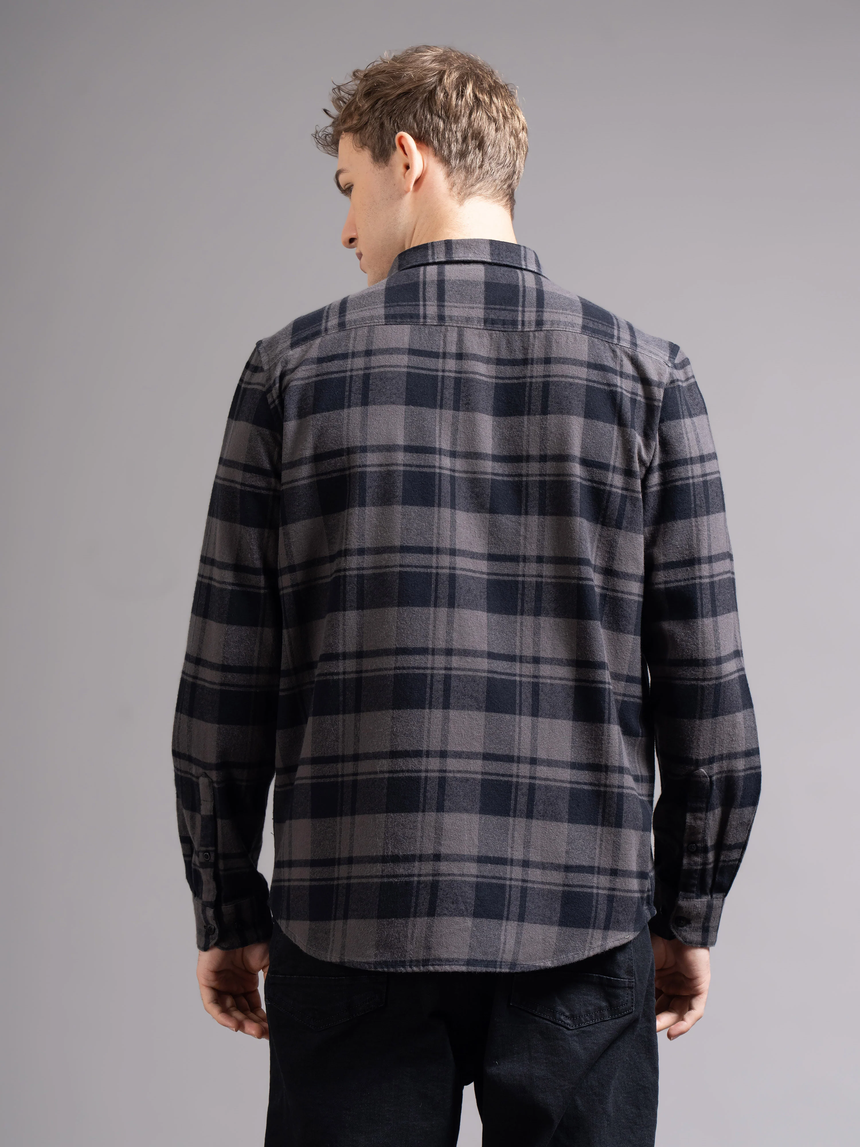 Men Grey Flannel Checked Shirt - Image 3