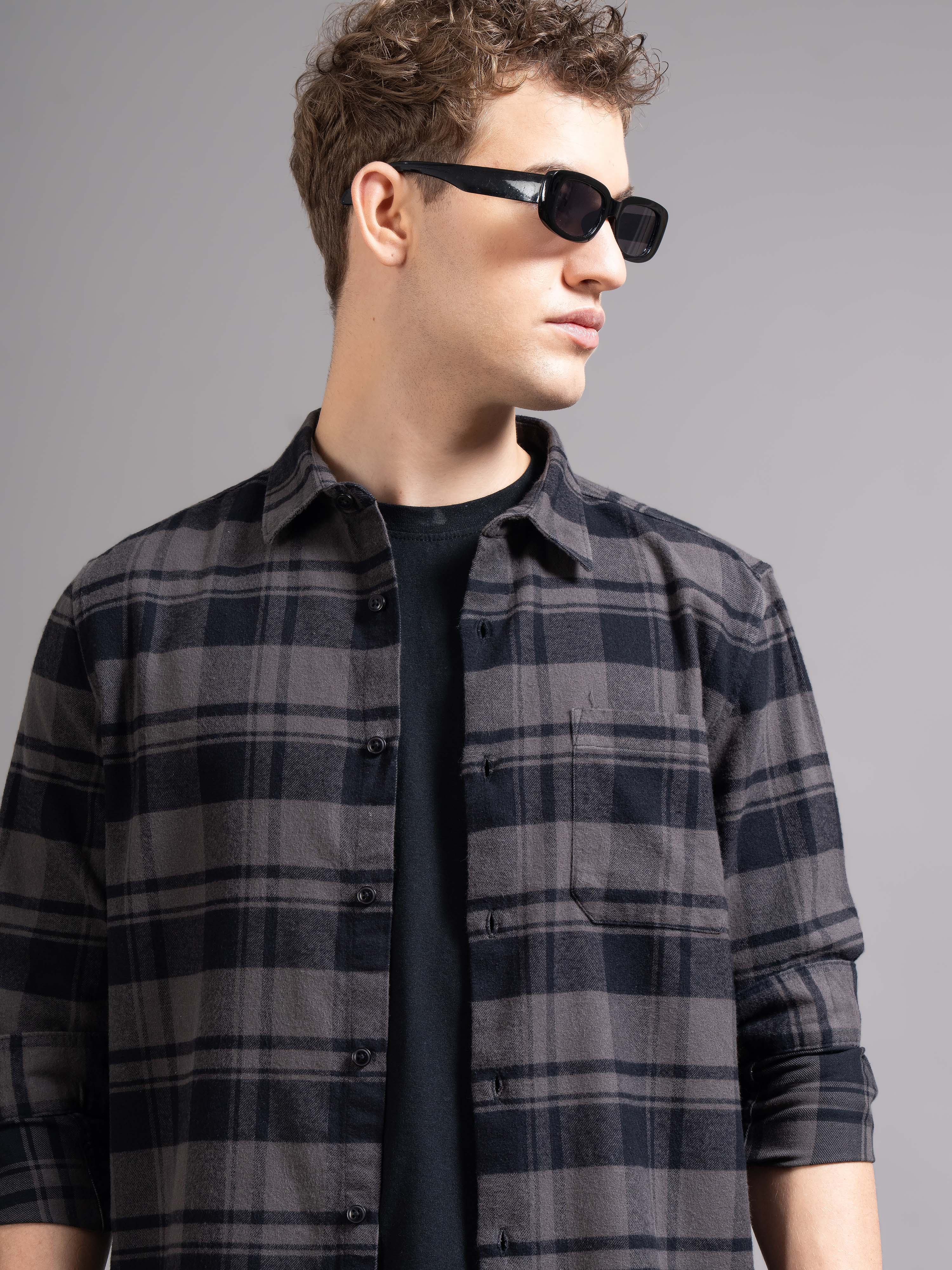 Men Grey Flannel Checked Shirt - Image 4