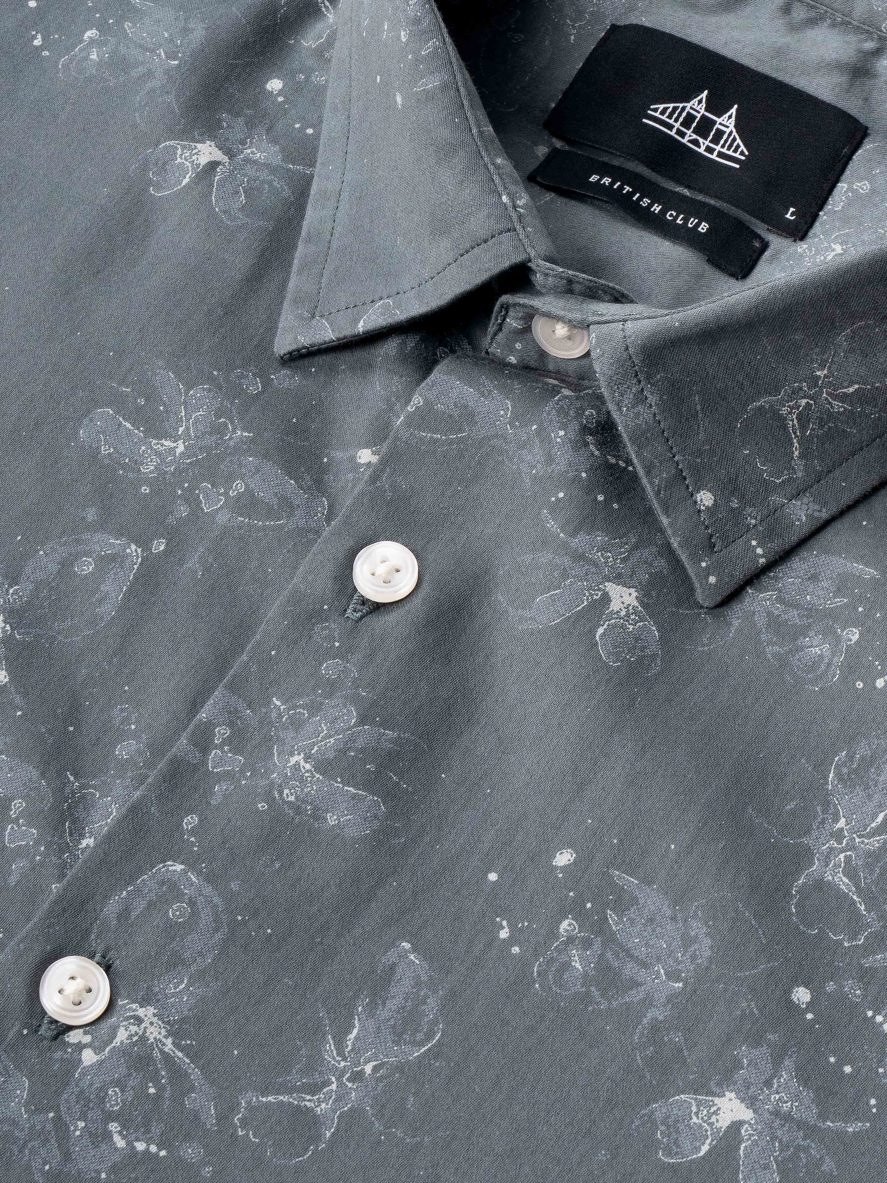 Men Grey Floral Print Shirt - Image 5