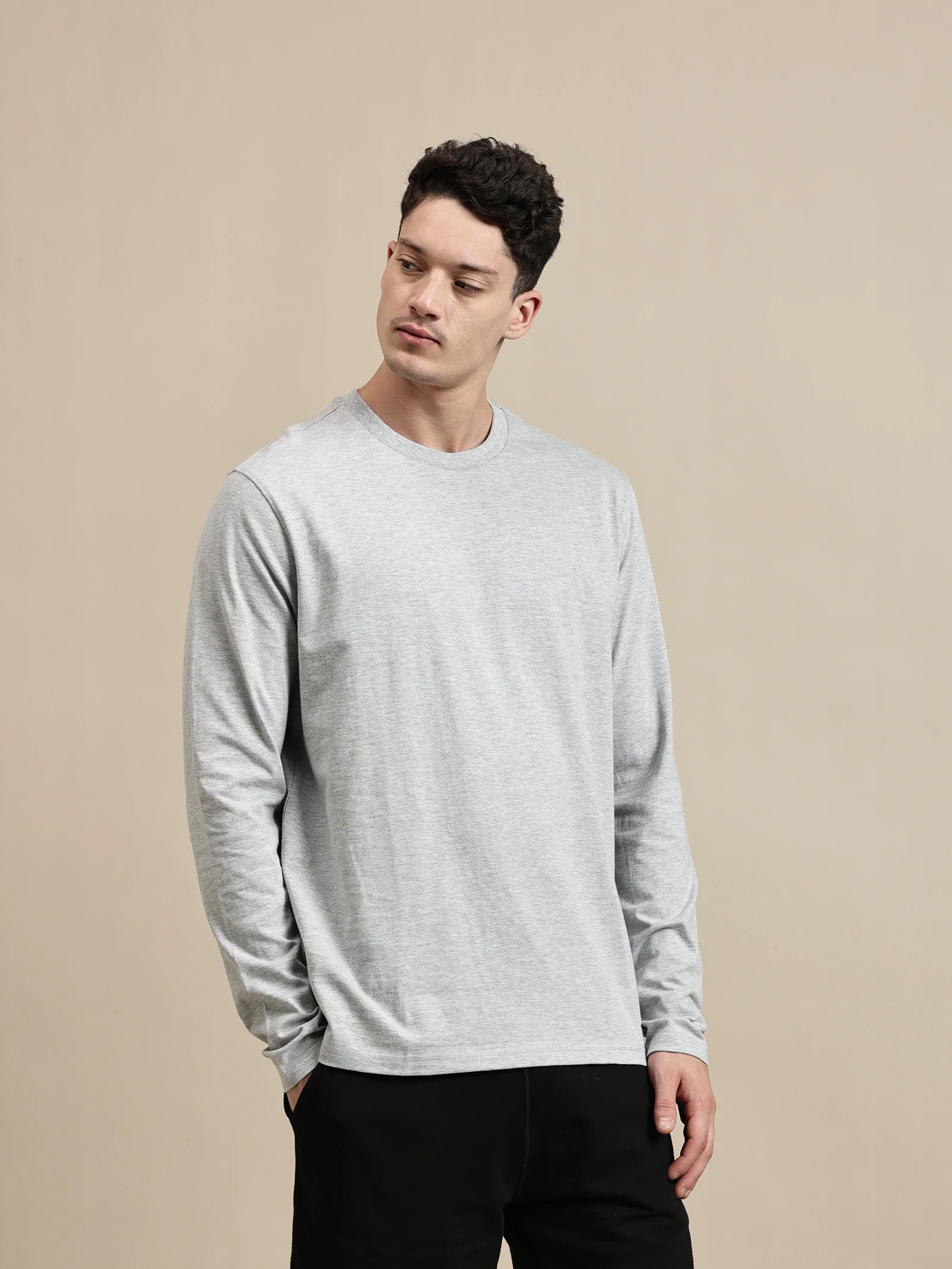 Men Grey Full Sleeve T-Shirt - Image 2