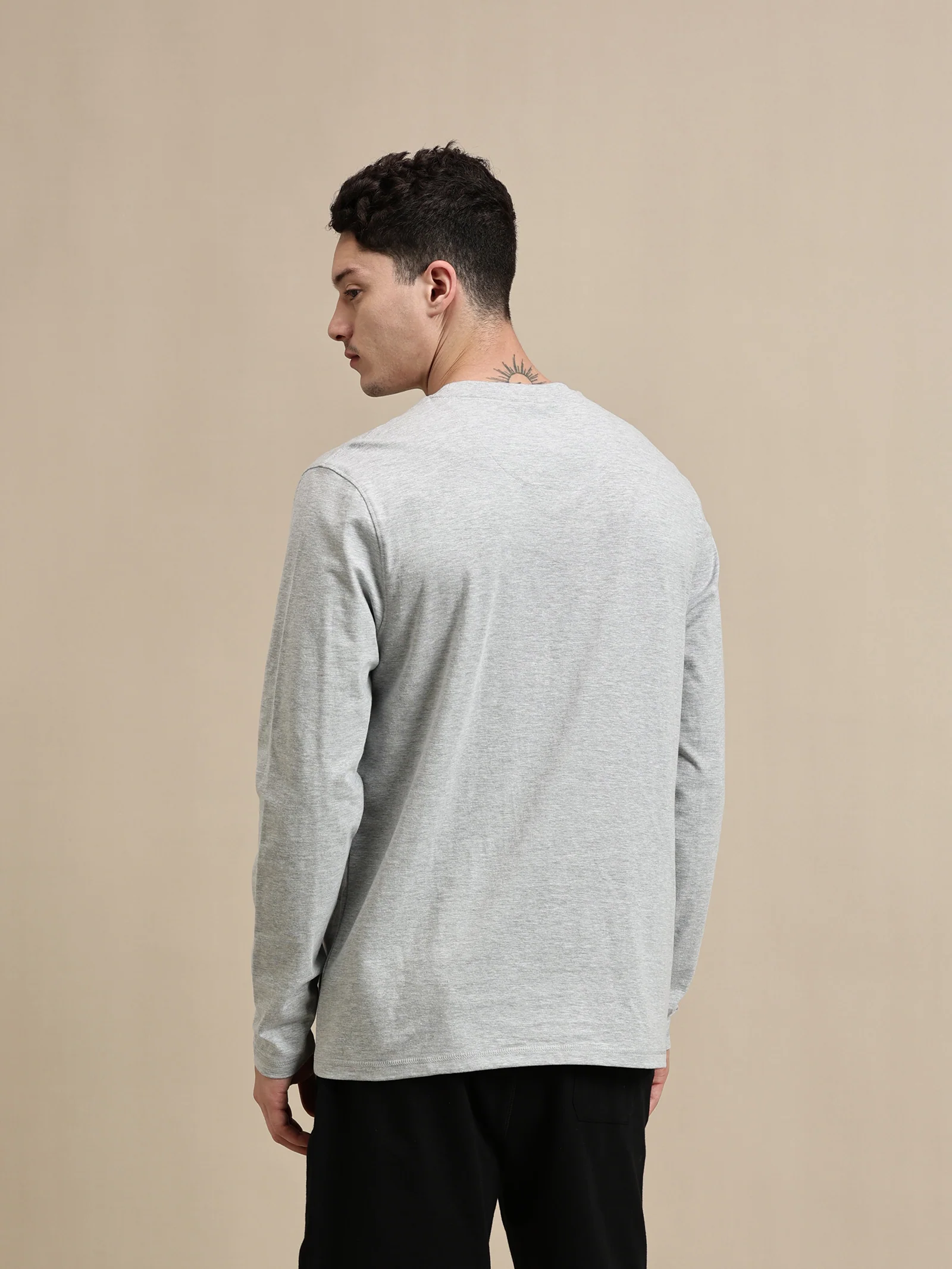 Men Grey Full Sleeve T-Shirt - Image 3