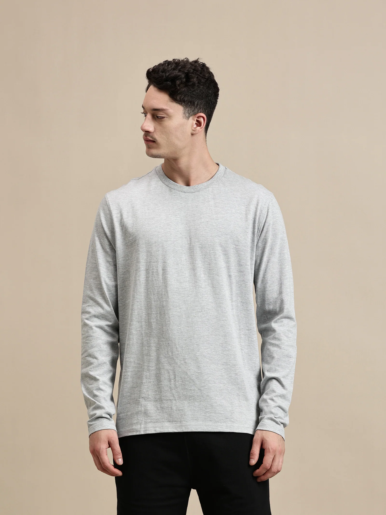 Men Grey Full Sleeve T-Shirt - Image 5