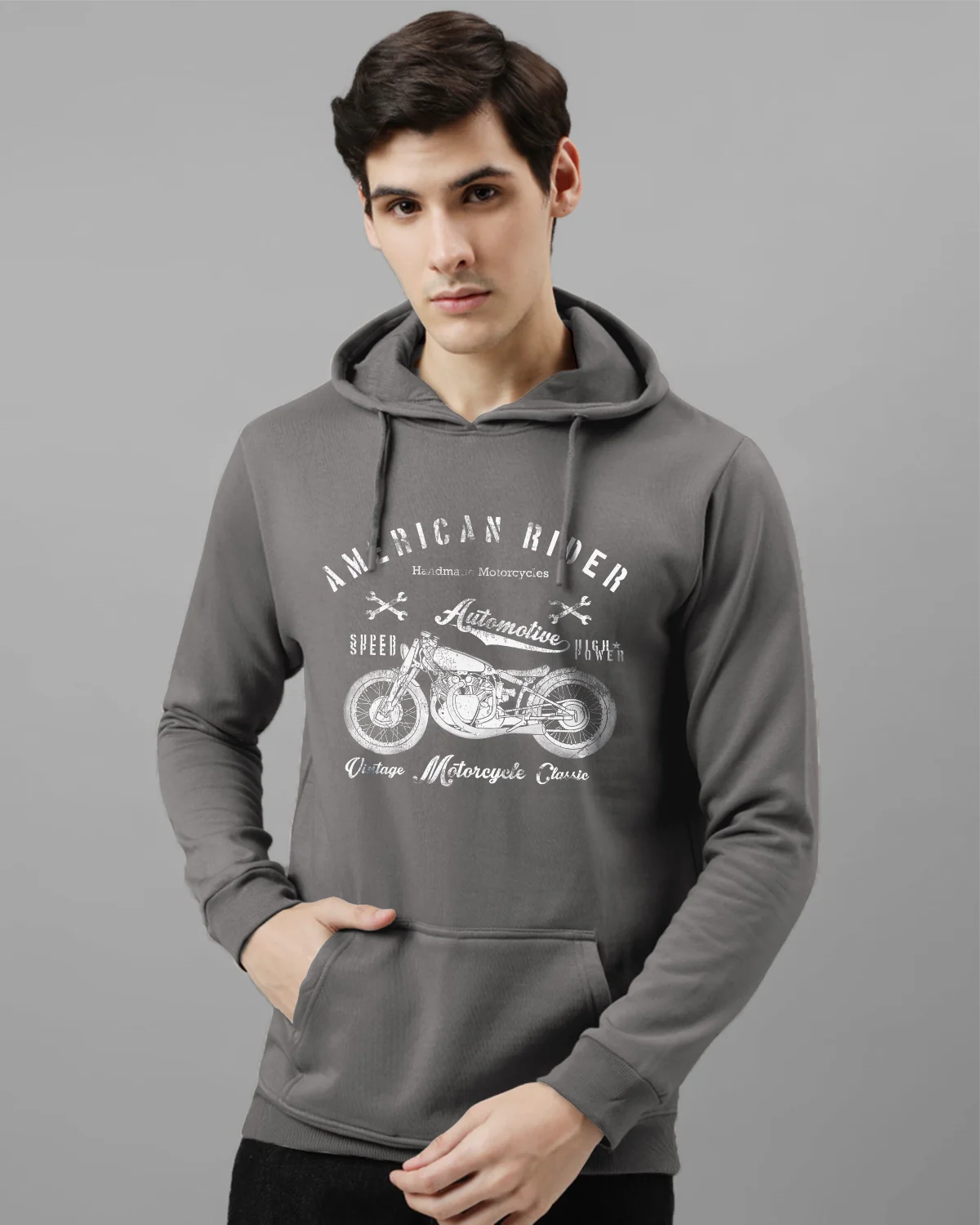 Men Grey Printed Hoodie - Image 2