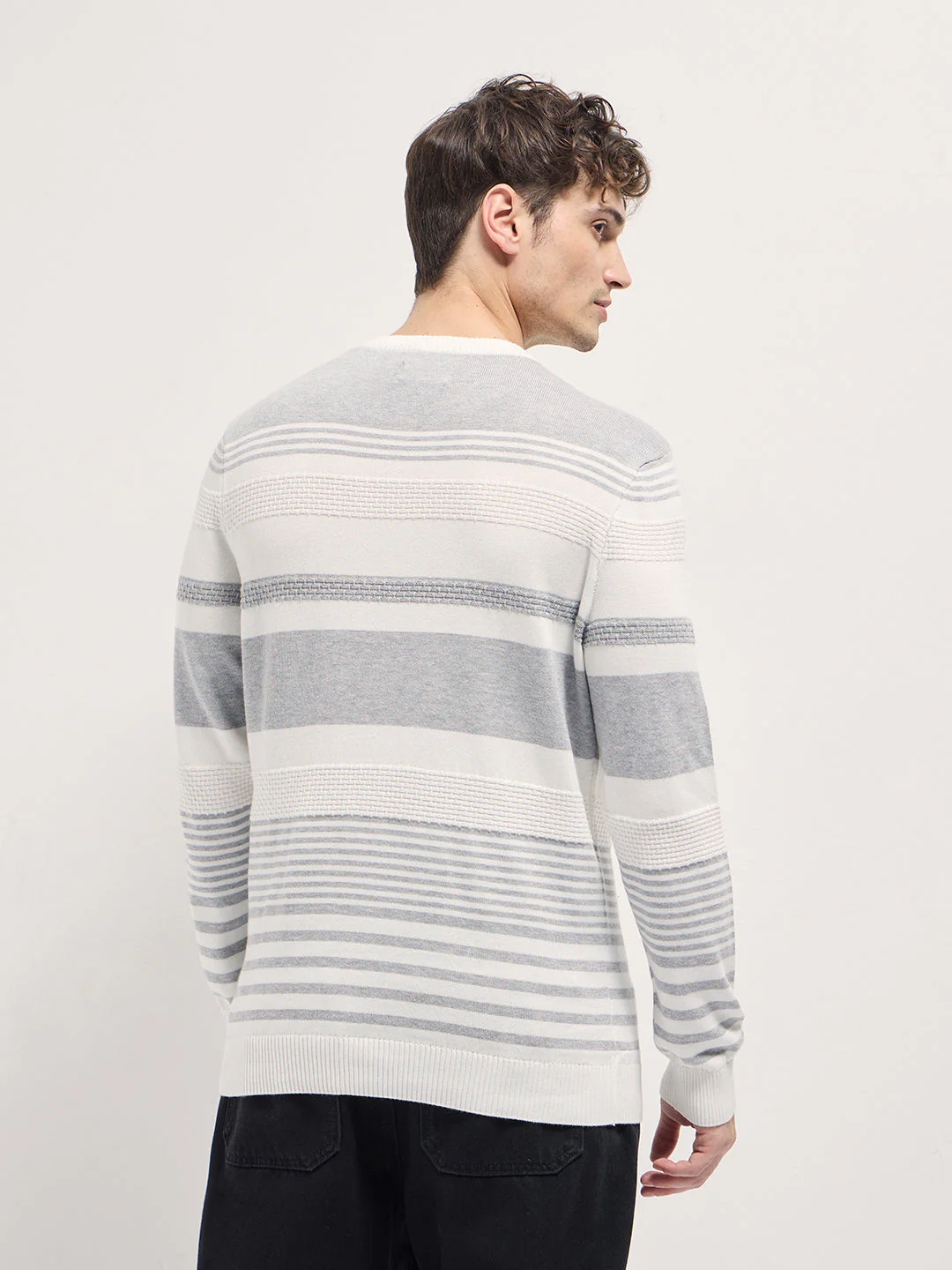Men Striped Ribbed Crew Neck T-shirt - Image 2