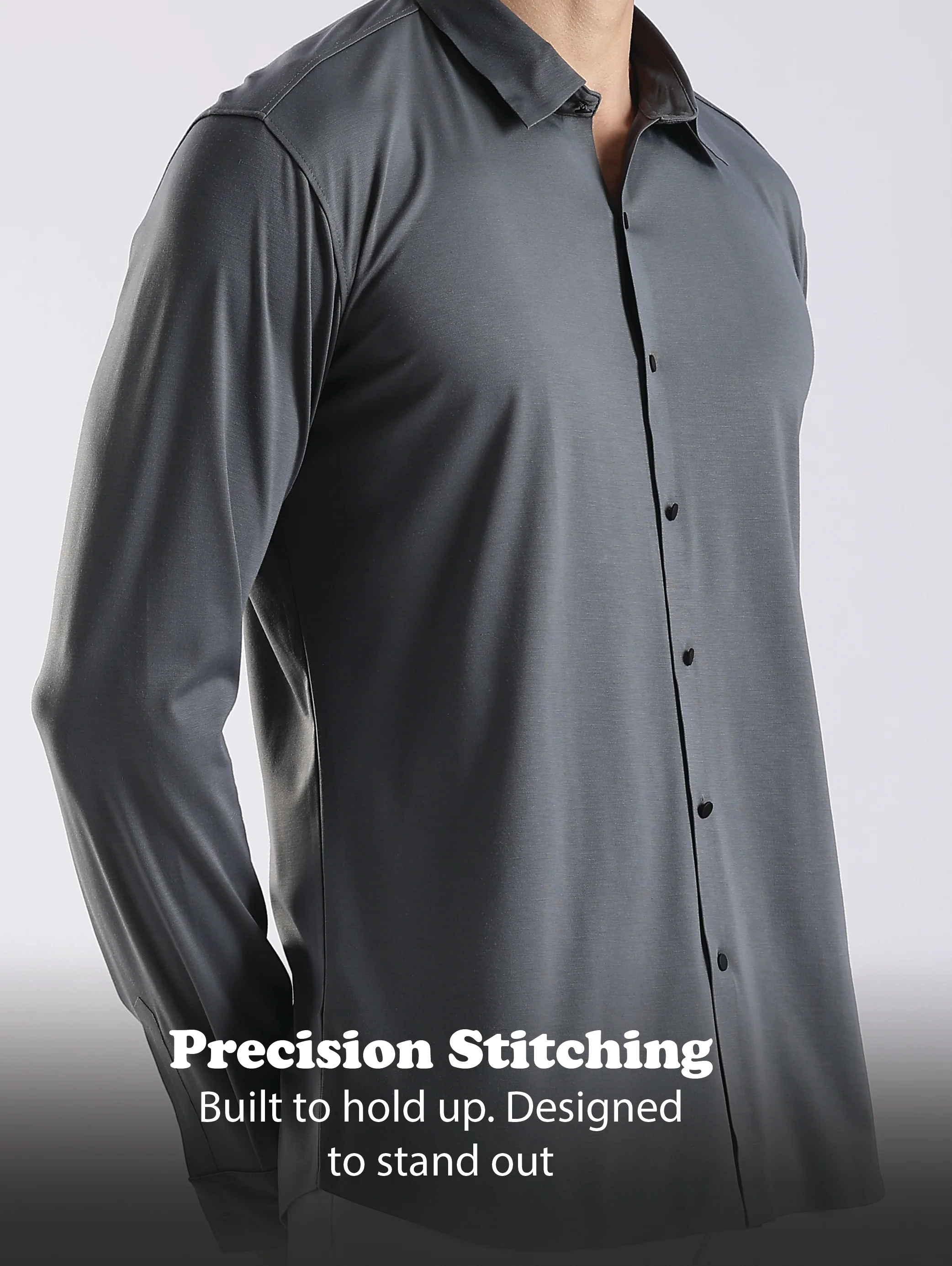 Men Grey Knitted Slim Fit Shirt - Image 11