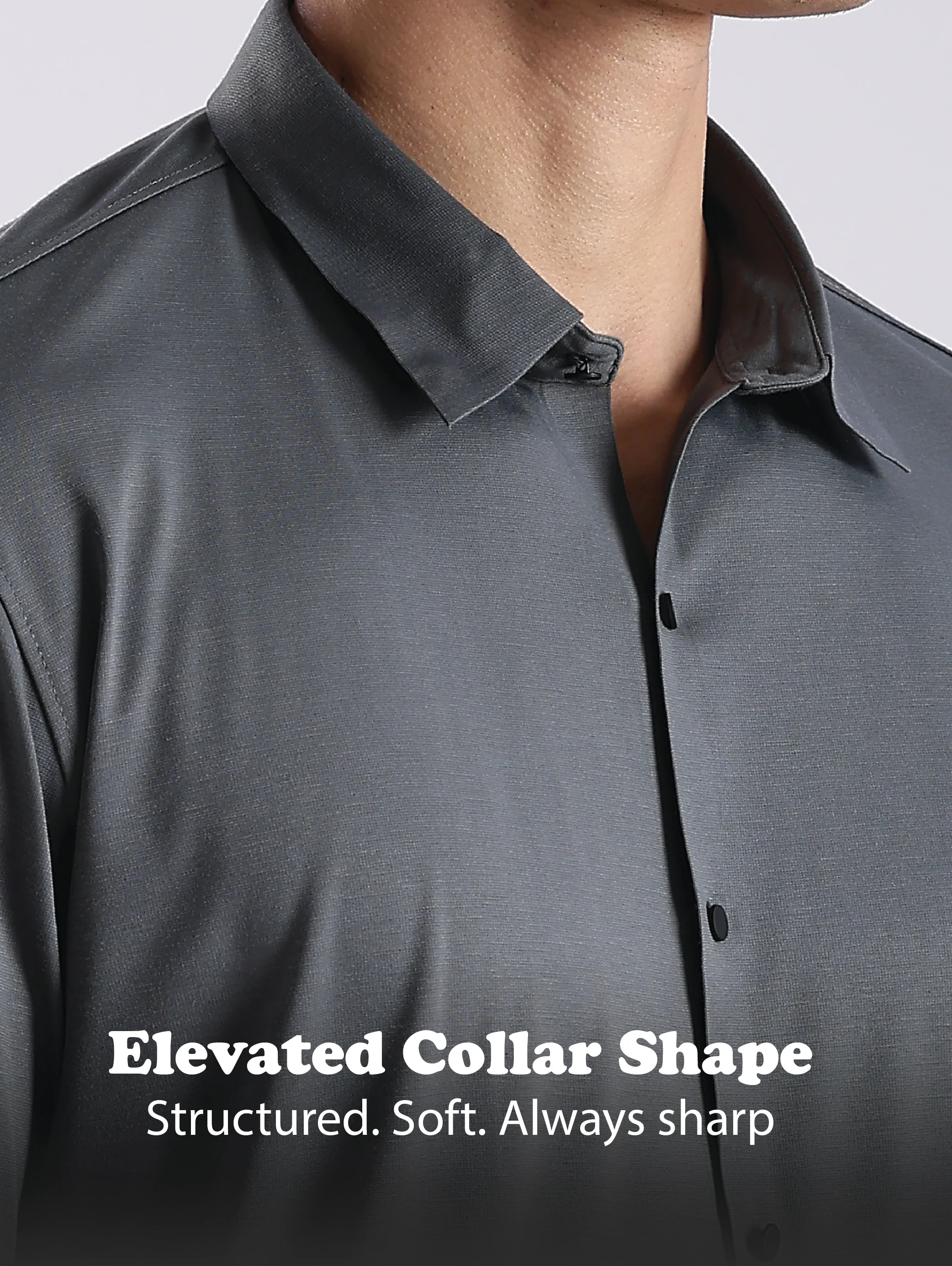 Men Grey Knitted Slim Fit Shirt - Image 12