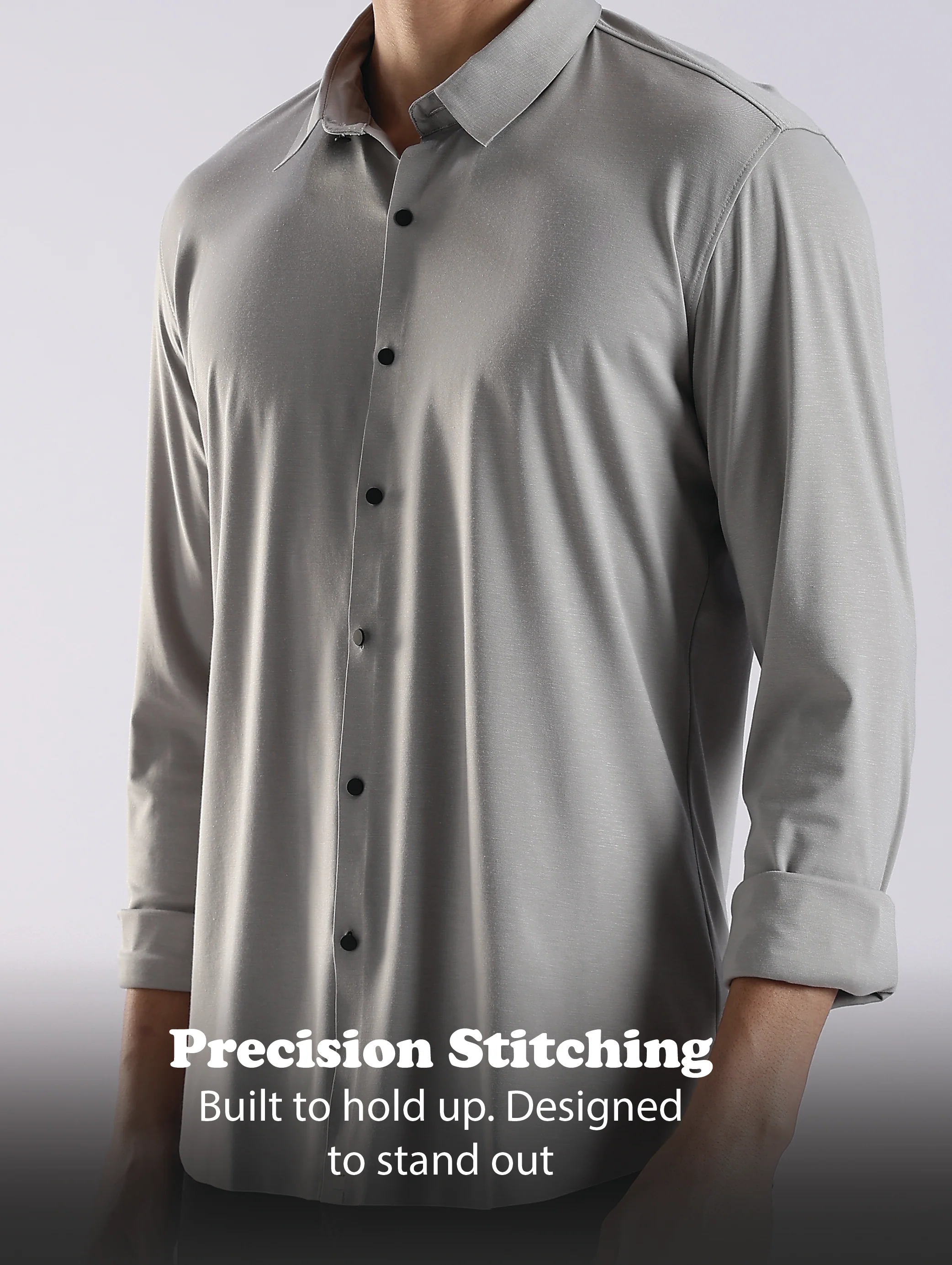 Men Grey Knitted Slim Fit Shirt - Image 11