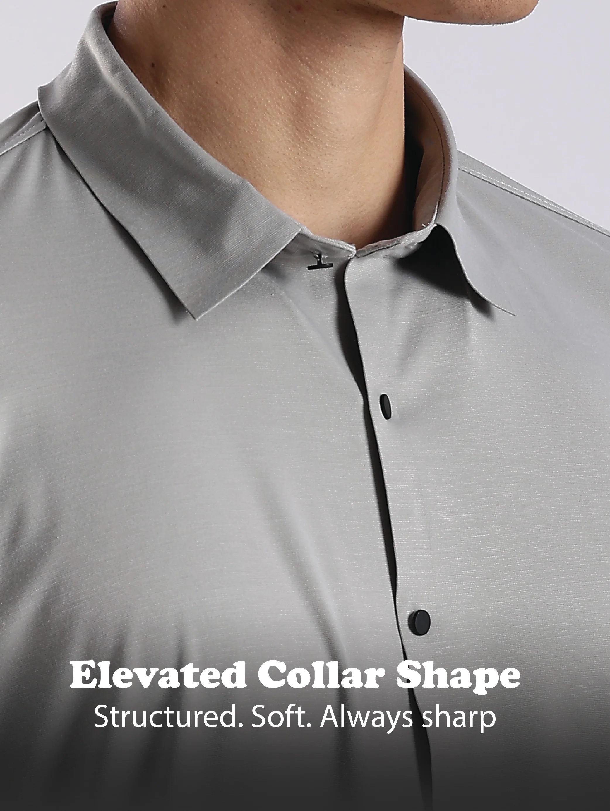 Men Grey Knitted Slim Fit Shirt - Image 12