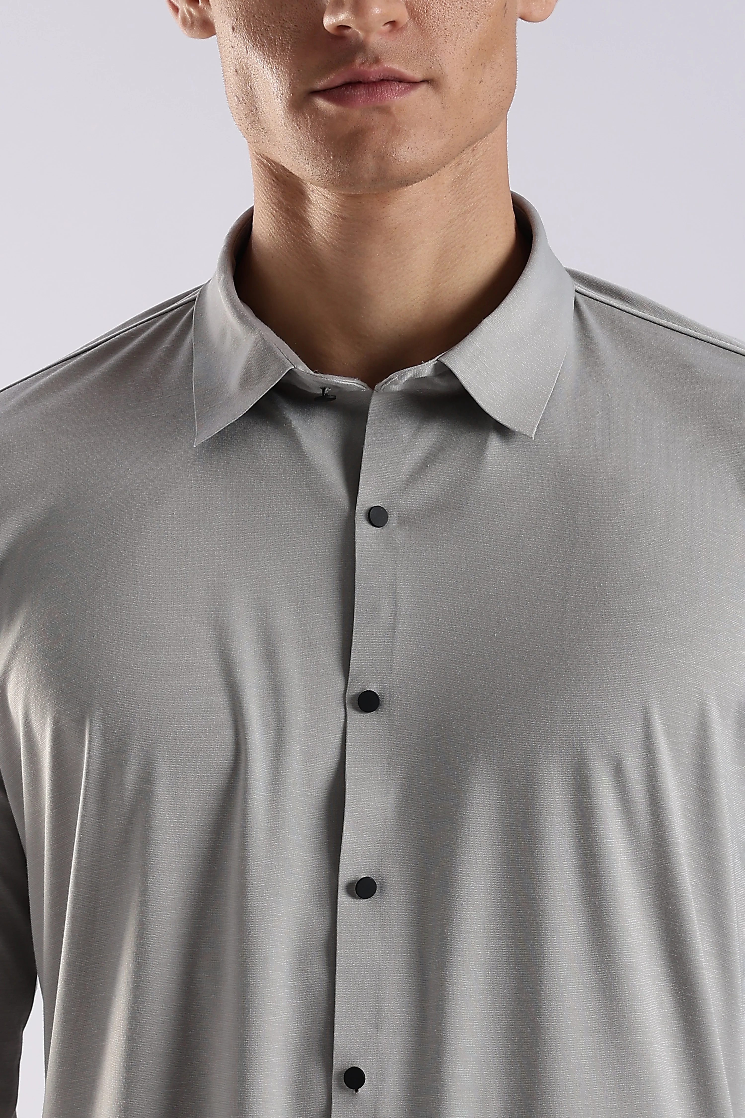 Men Grey Knitted Slim Fit Shirt - Image 5