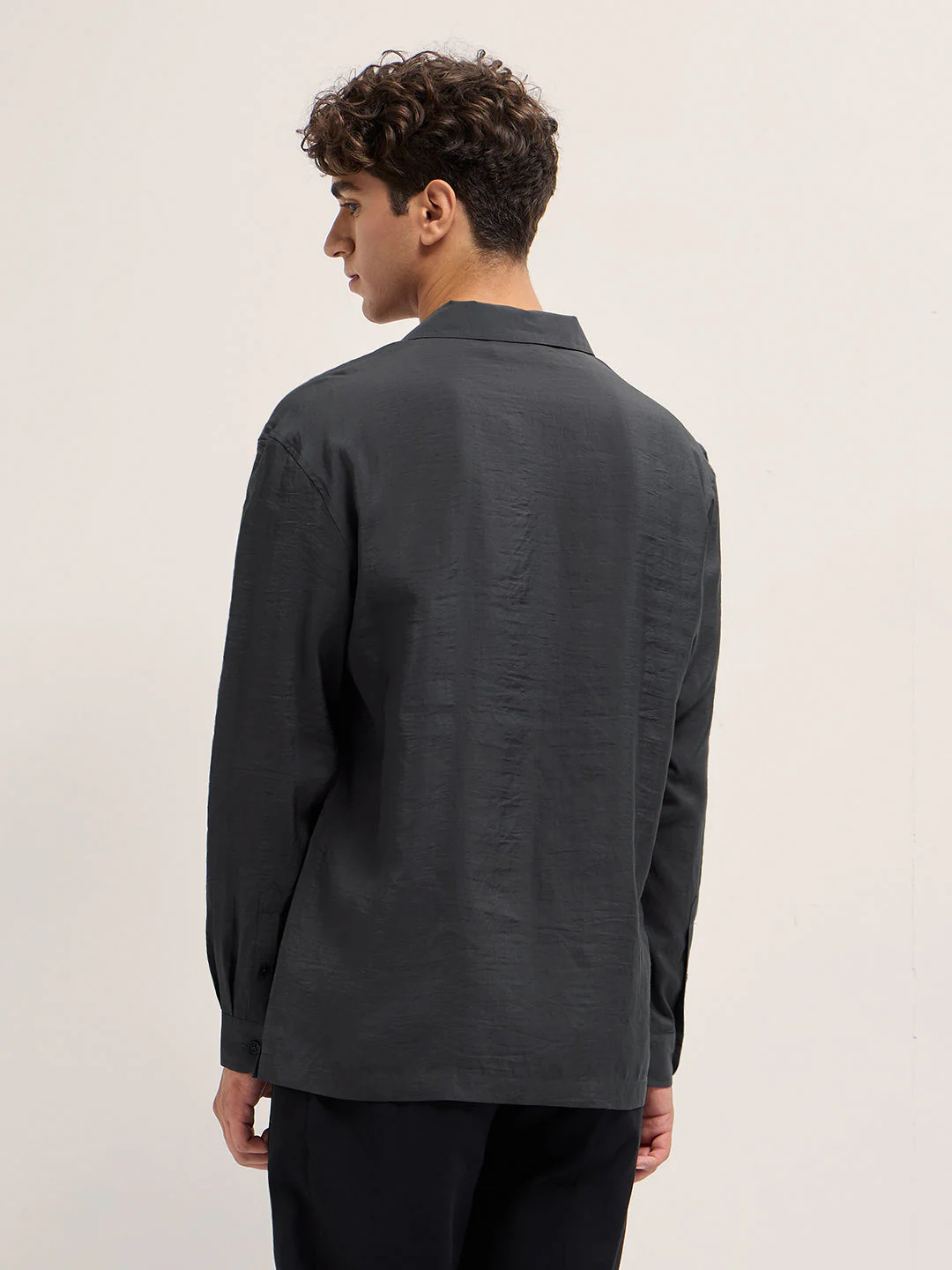 Men Grey Lenzing Modal Solid Oversize Fit Casual Shirt - Image 2
