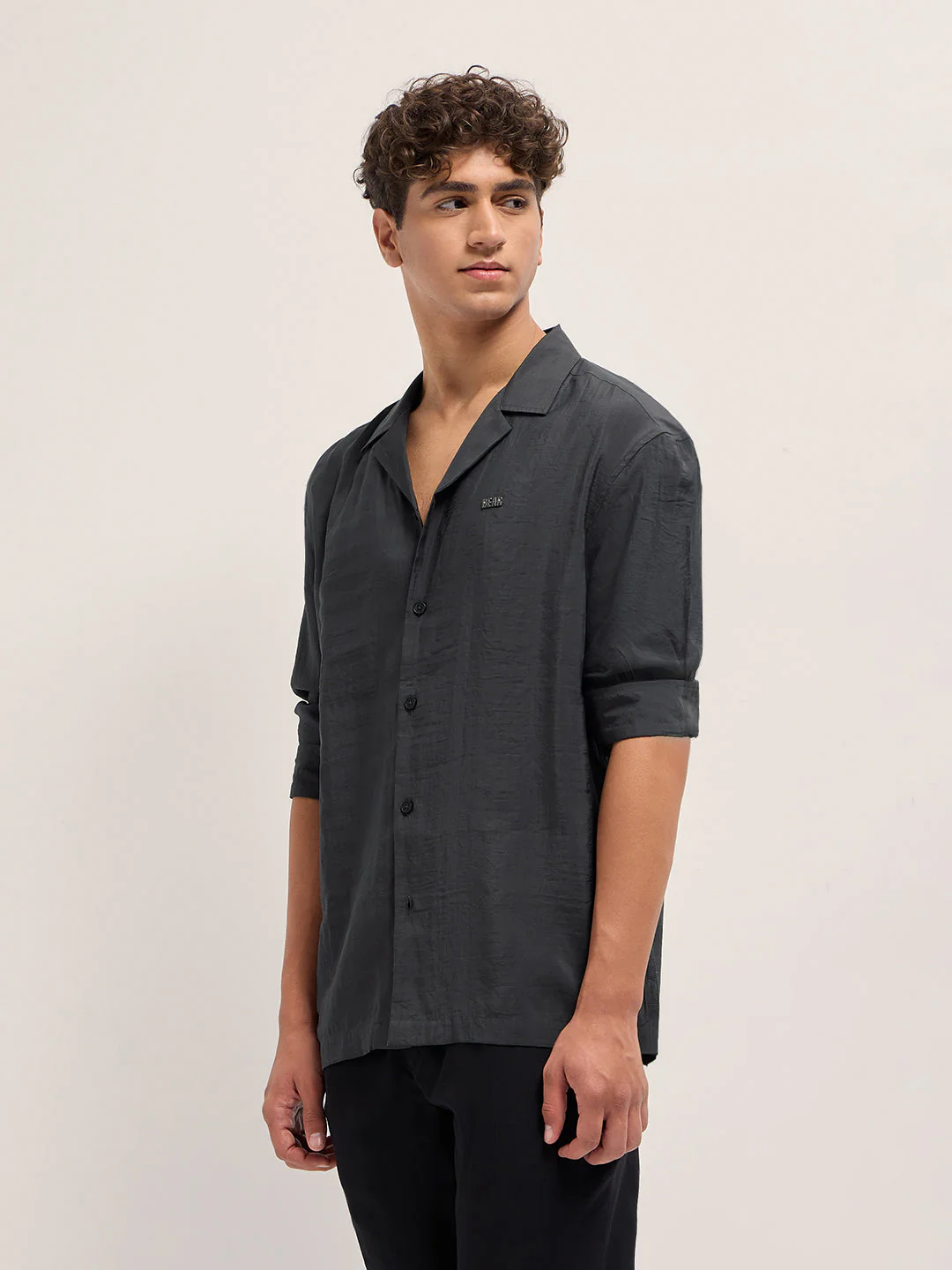 Men Grey Lenzing Modal Solid Oversize Fit Casual Shirt - Image 3