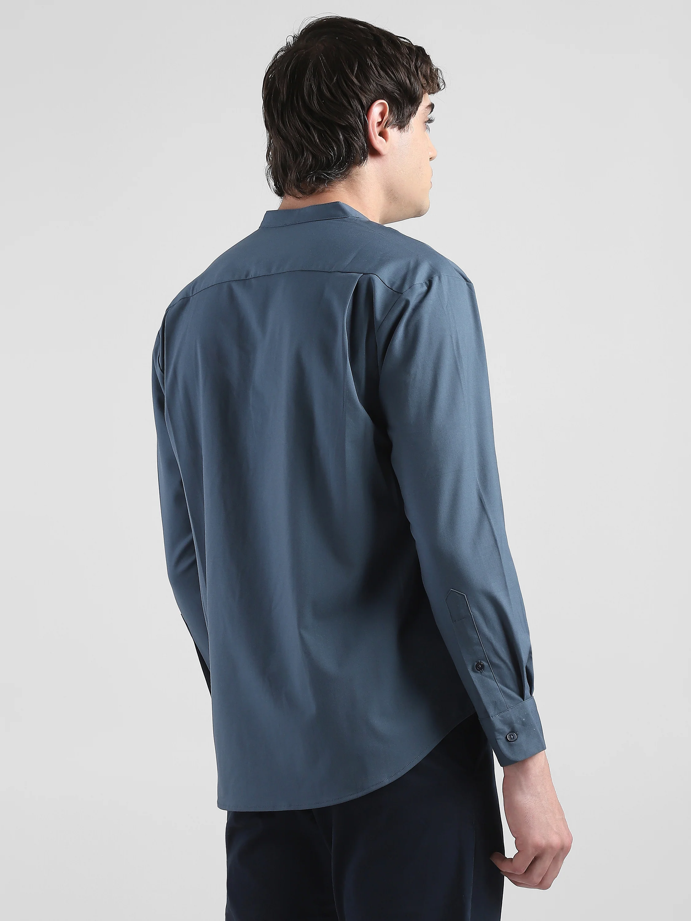 Men Grey Mandarin Collar Regular Fit Shirt - Image 4