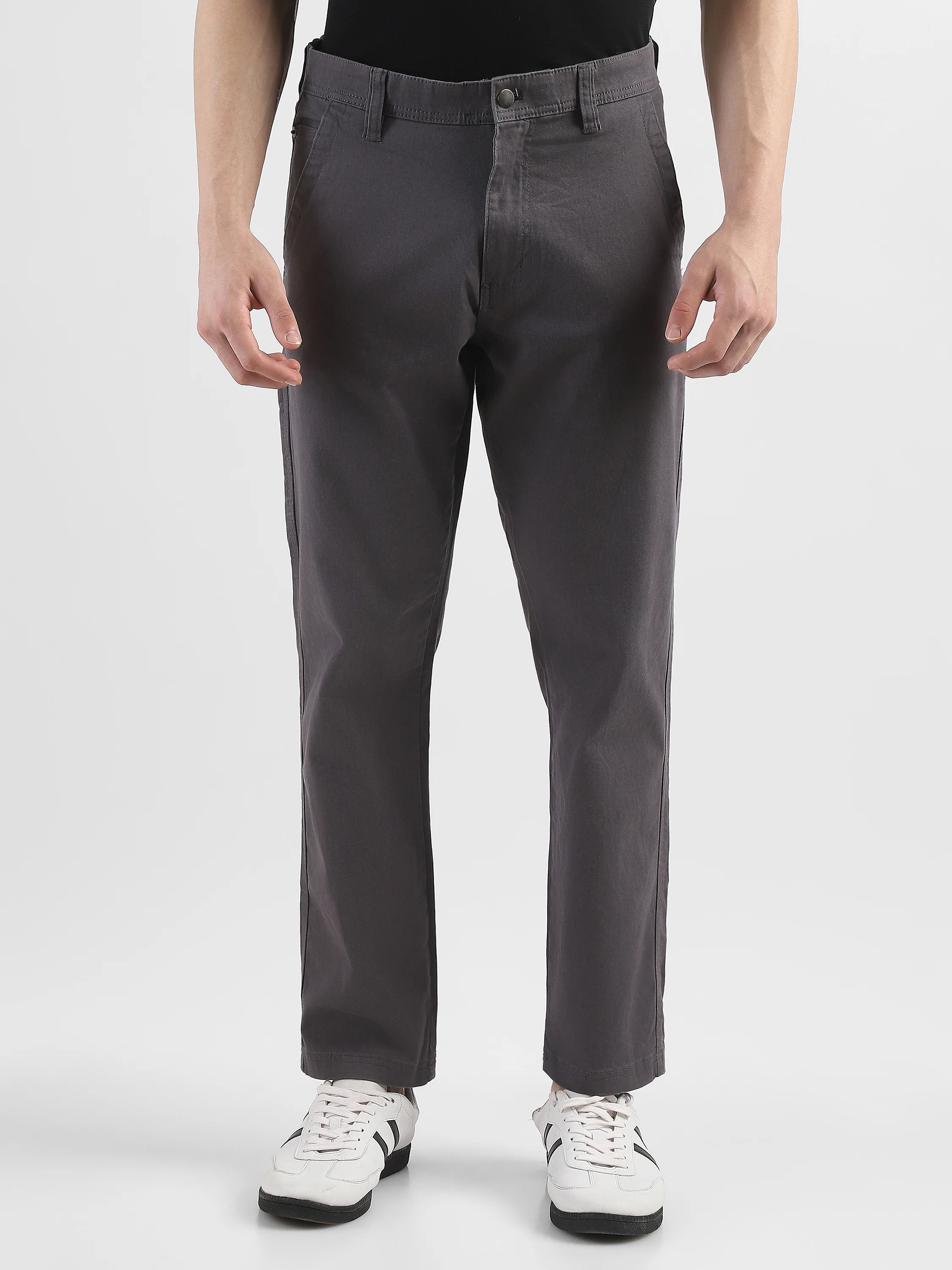Men Grey Cotton Blend Formal Trousers - Image 2