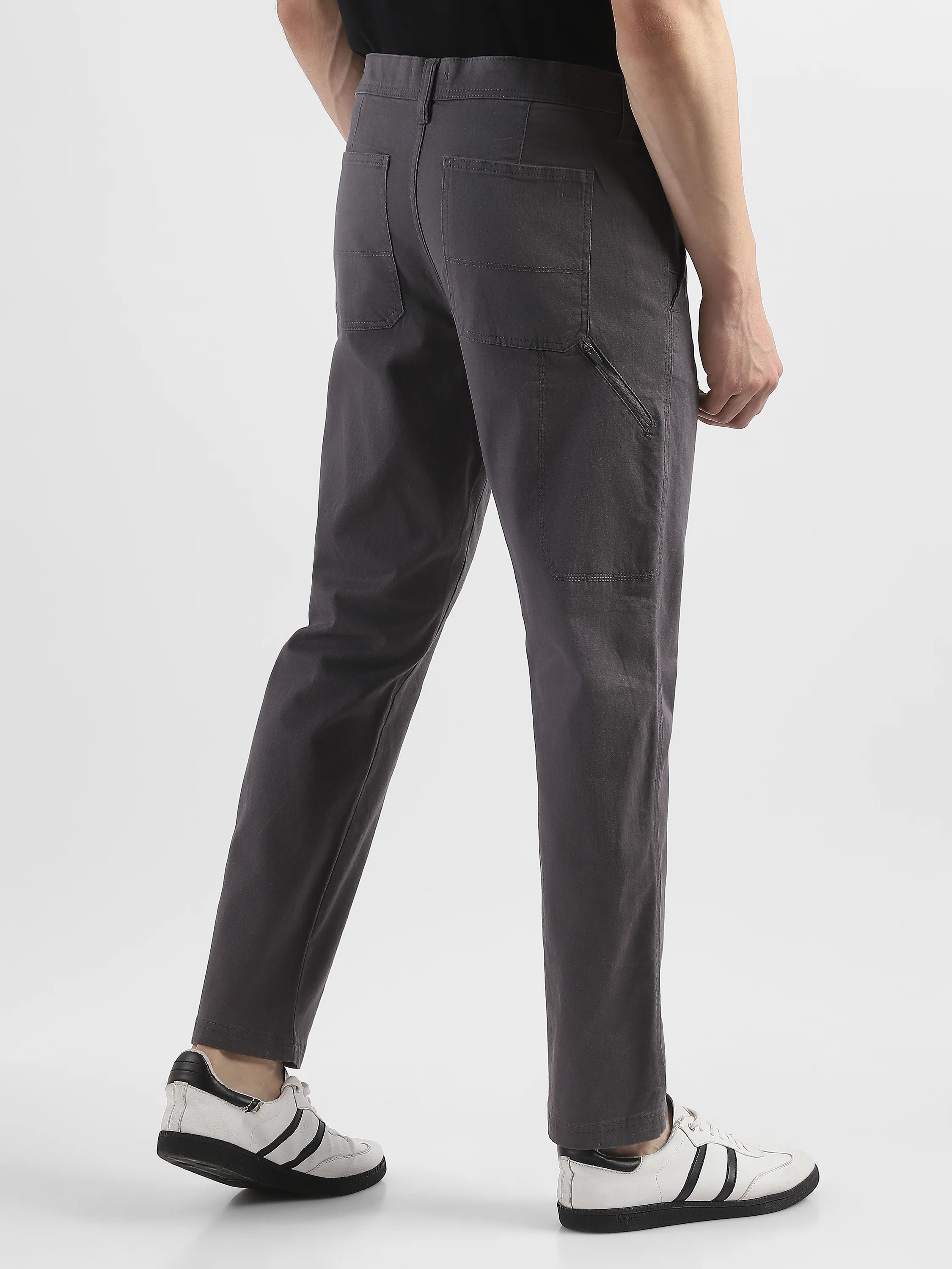 Men Grey Cotton Blend Formal Trousers - Image 3