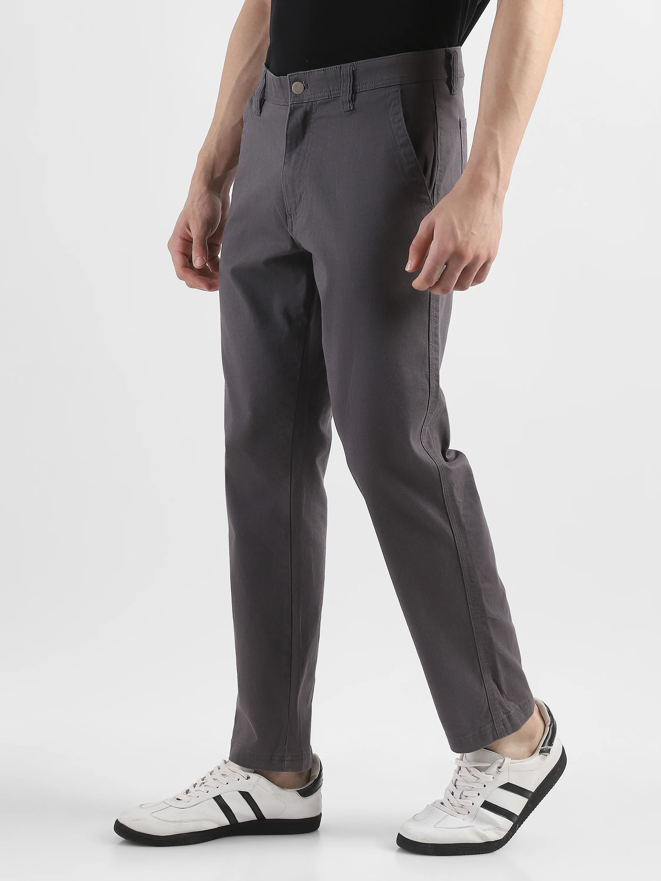 Men Grey Cotton Blend Formal Trousers - Image 5