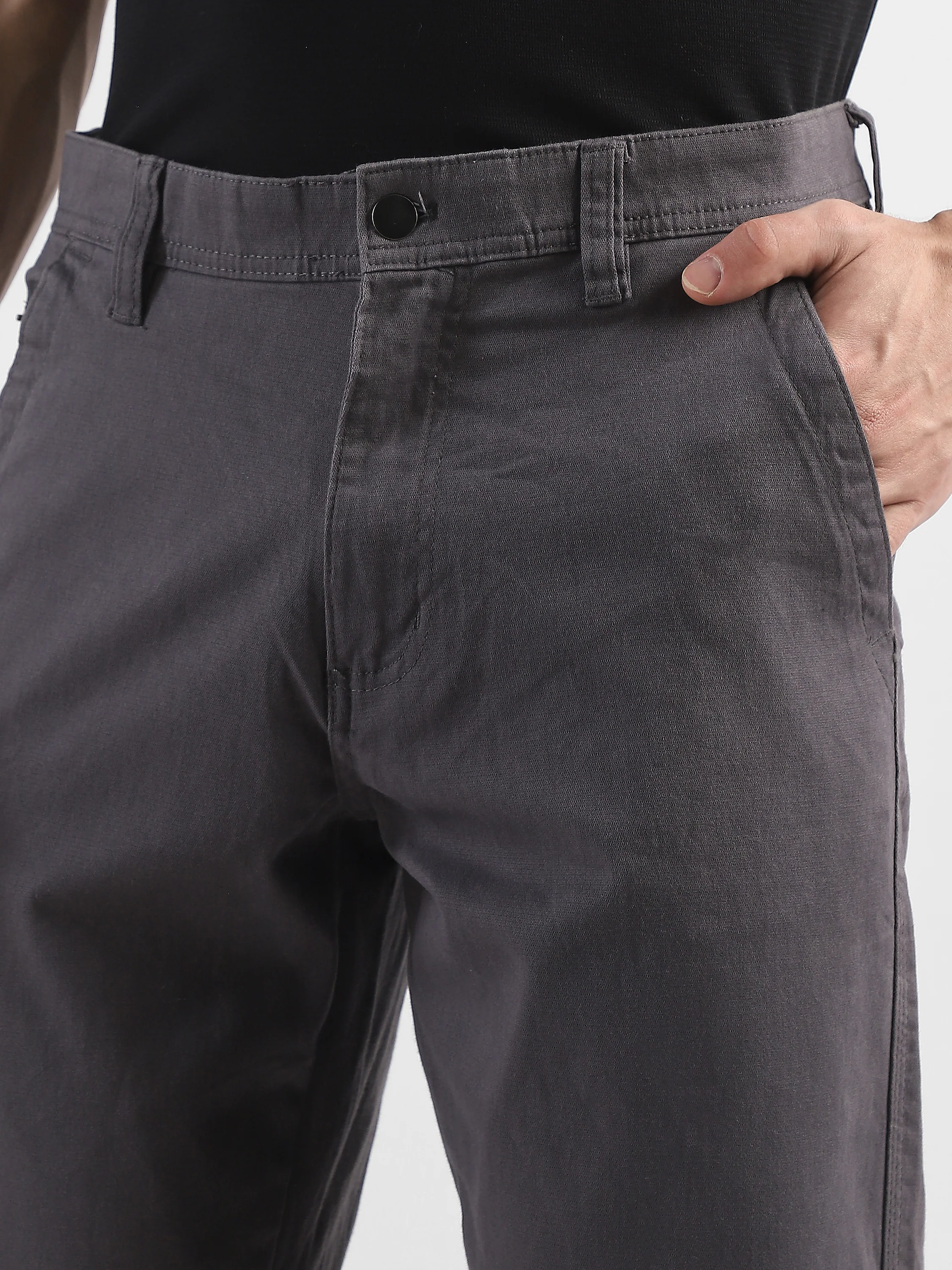 Men Grey Cotton Blend Formal Trousers - Image 6