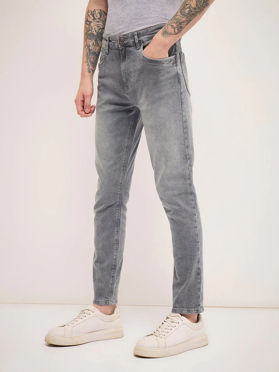 Men Grey Mid Rise Slim Fit Jean - Image 3