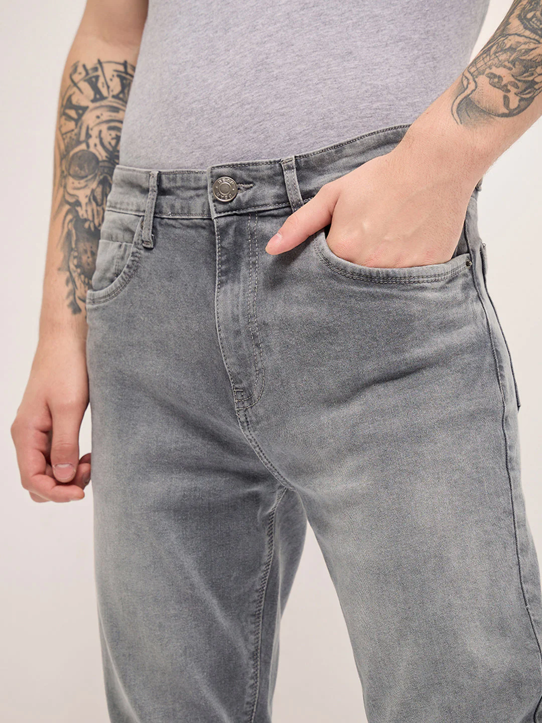 Men Grey Mid Rise Slim Fit Jean - Image 4