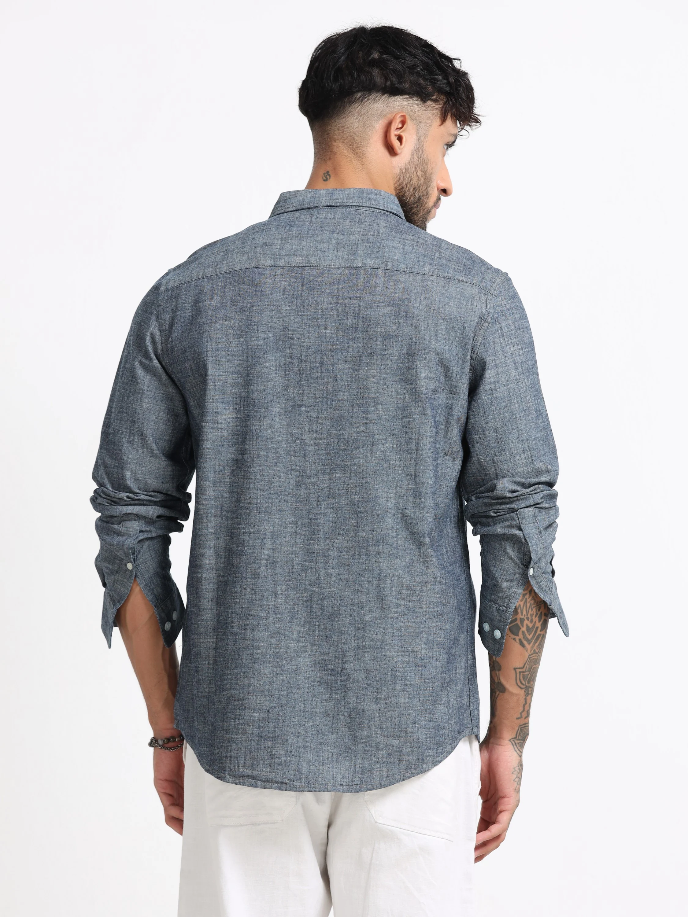 Men Grey Mélange Solid Shirt - Image 3