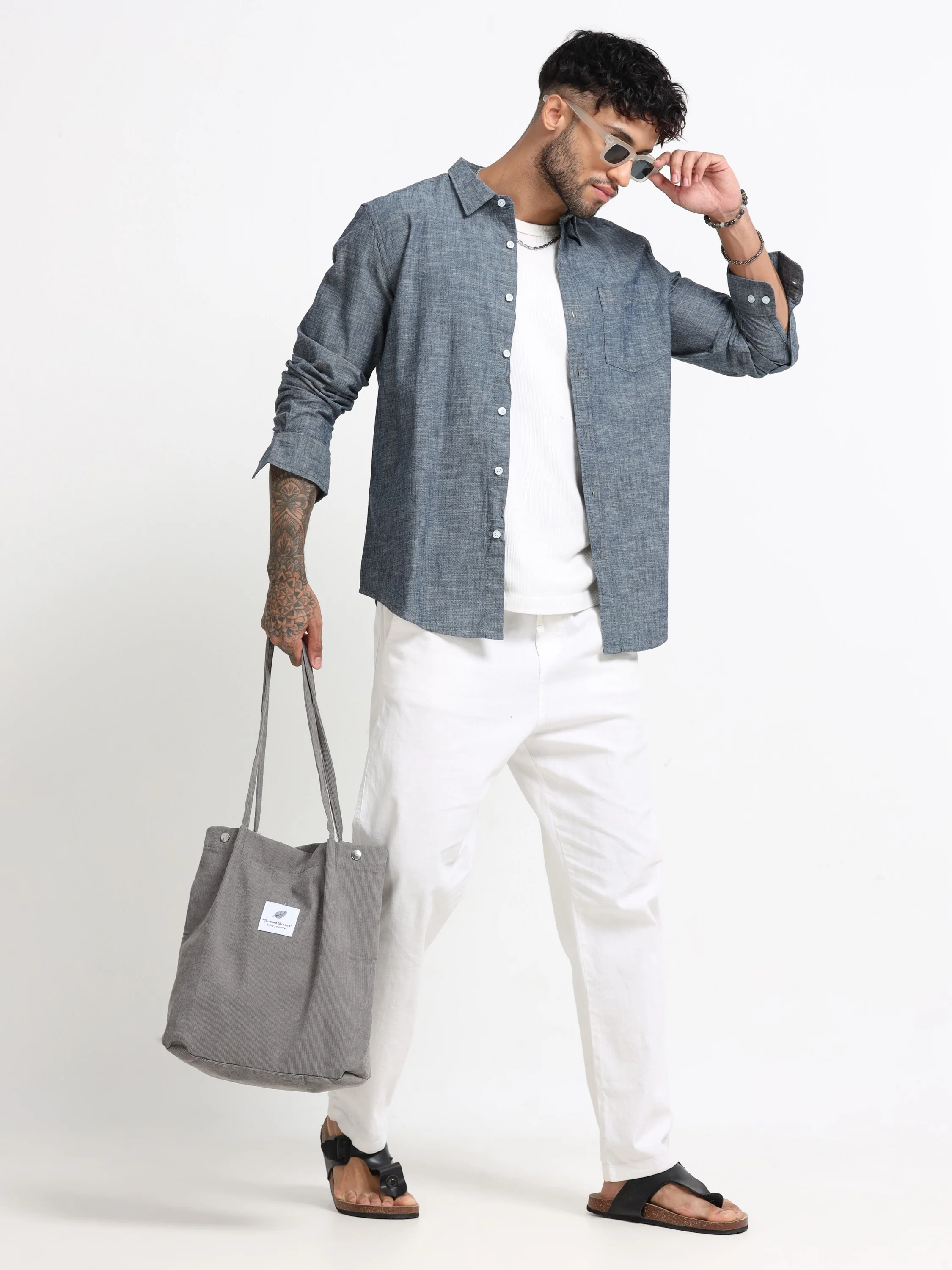 Men Grey Mélange Solid Shirt - Image 7